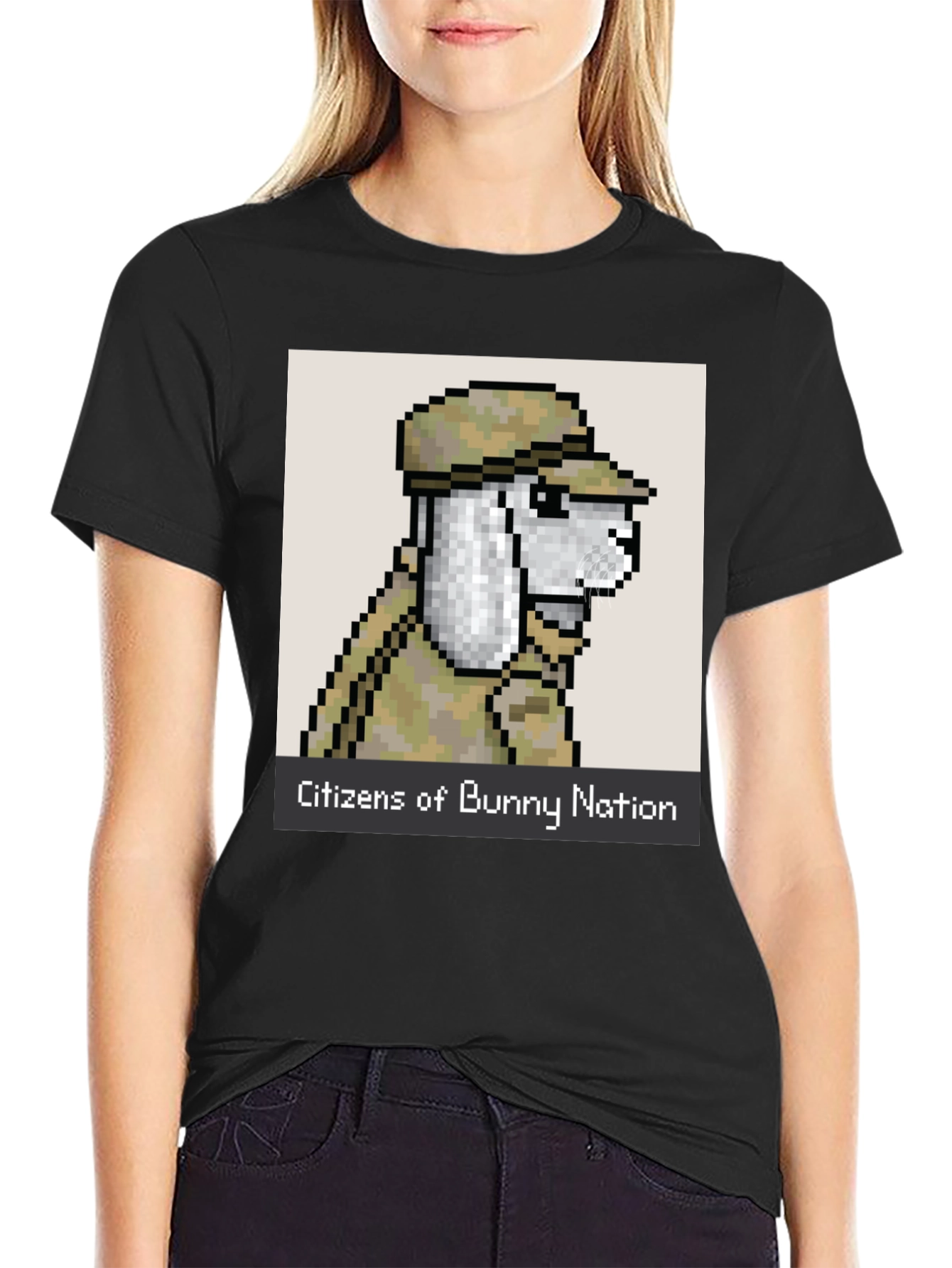 Black Citizens of Bunny Nation Pixel Art T-Shirt view 2