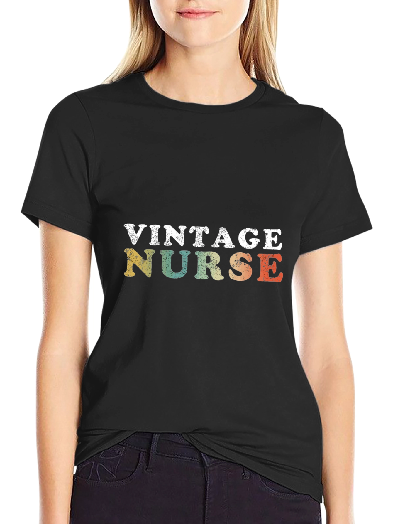 Black Vintage Nurse Graphic T-Shirt - Classic Retro Style view 2