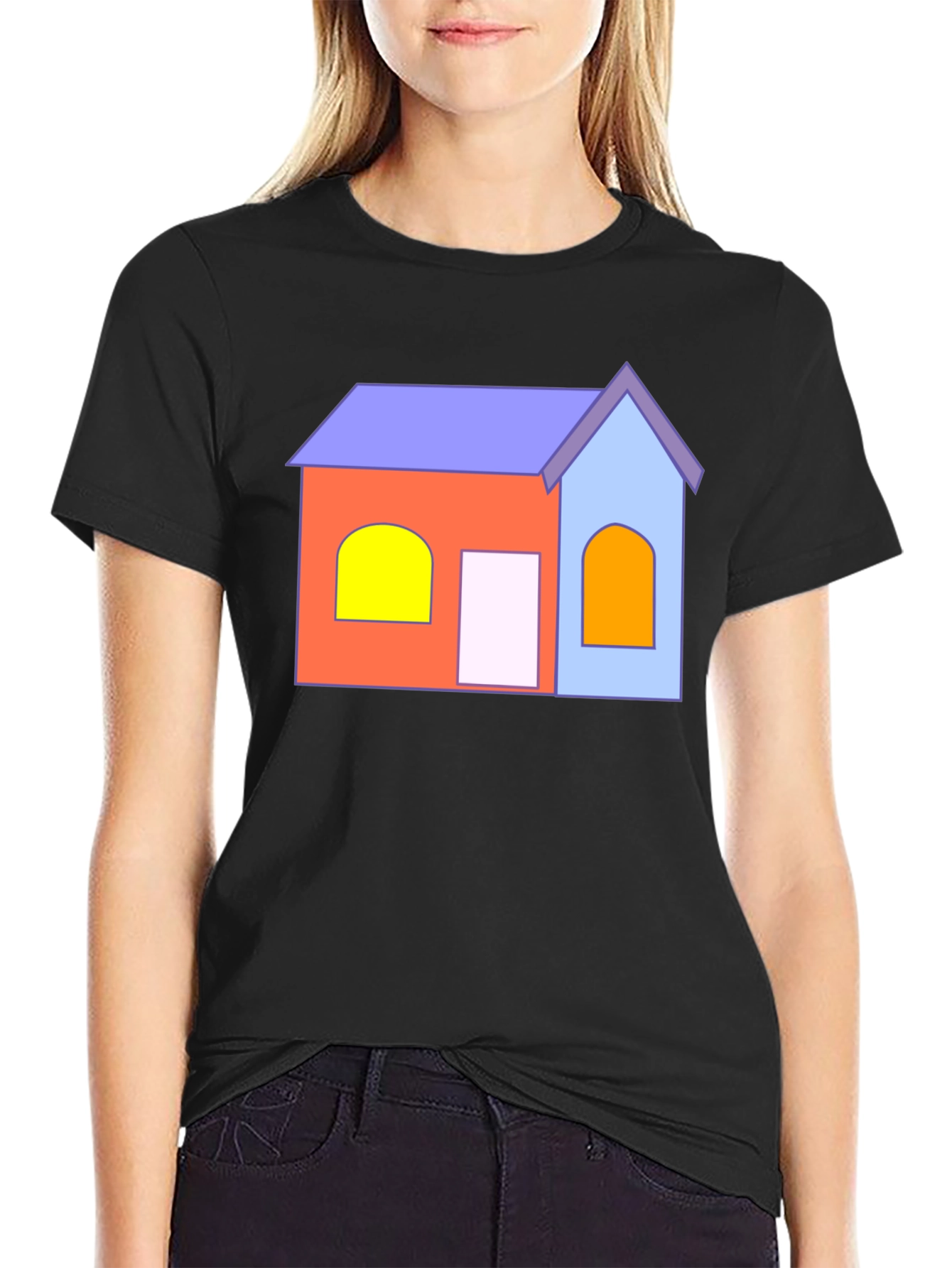 Black Cartoon House T-Shirt - Fun Graphic Tee view 2