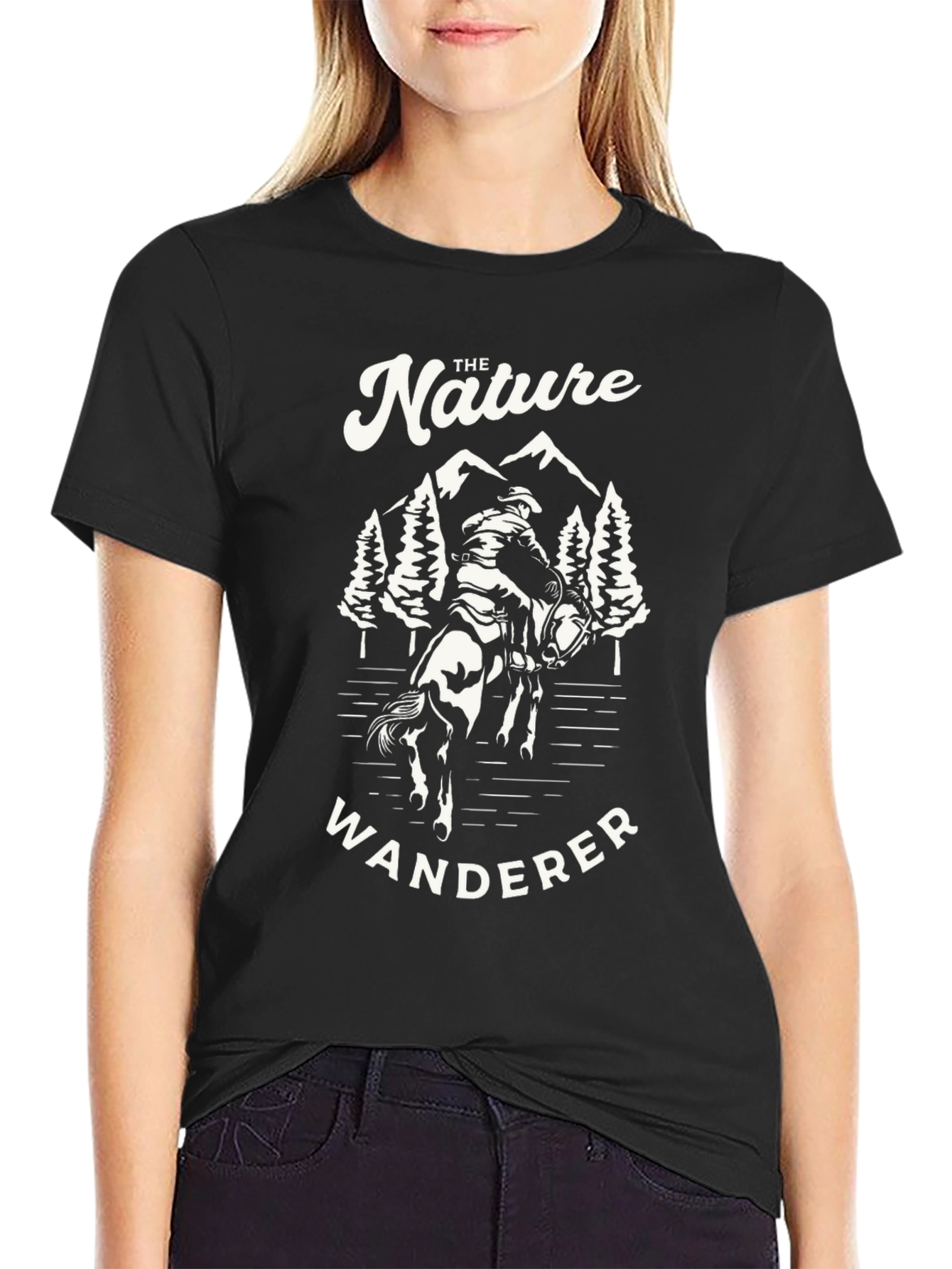 Black Nature Wanderer Graphic Tee - Cowboy Horseback Ride view 2