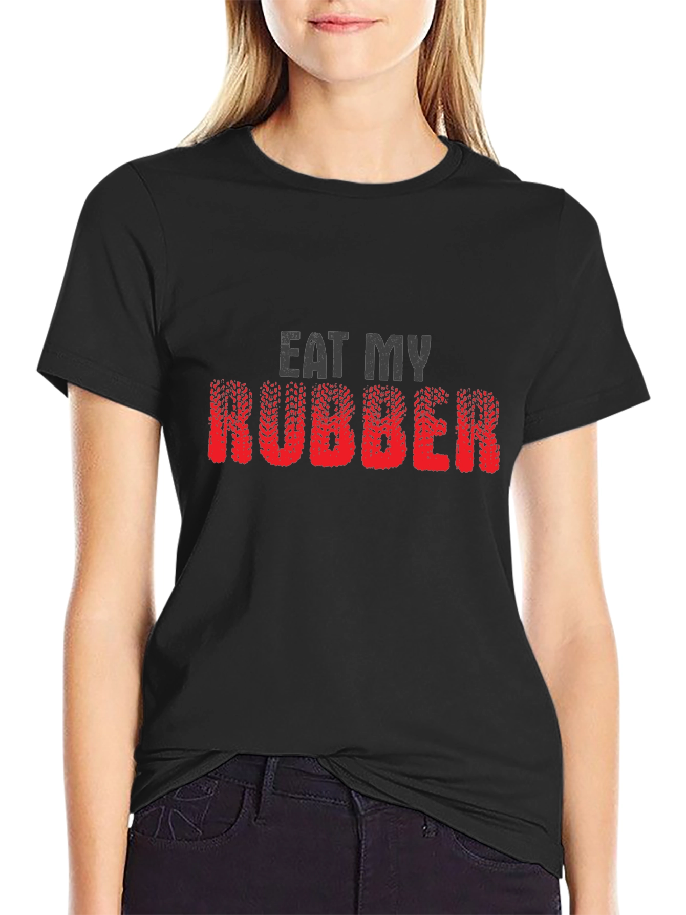 Black Eat My Rubber Graphic Tee - Novelty T-Shirt view 2