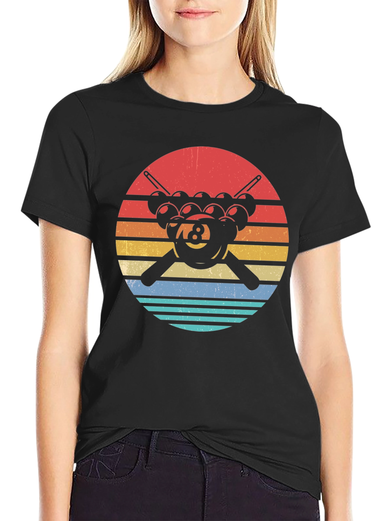 Black Retro 8 Ball Pool T-Shirt view 2