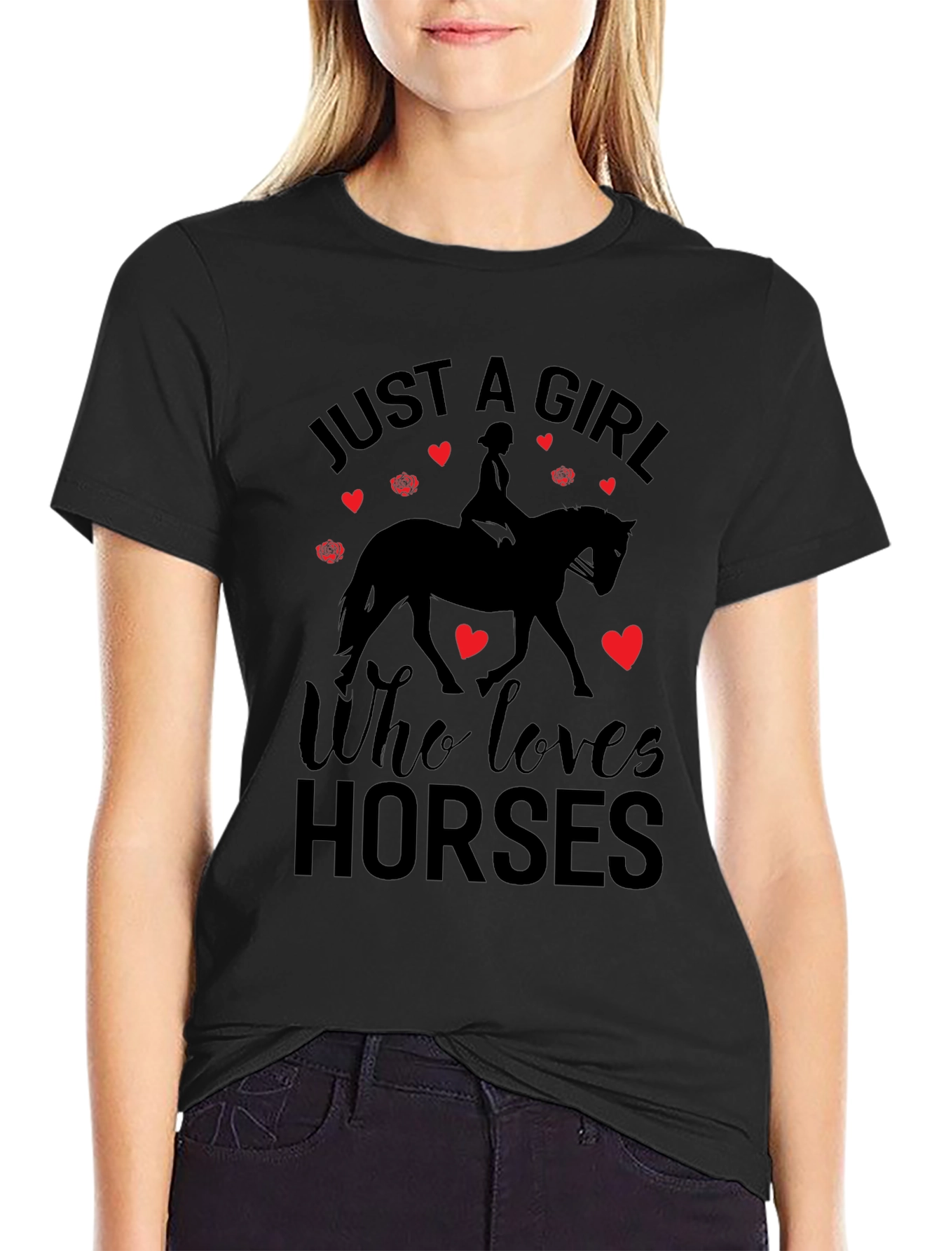 Black Just A Girl Who Loves Horses T-Shirt view 2