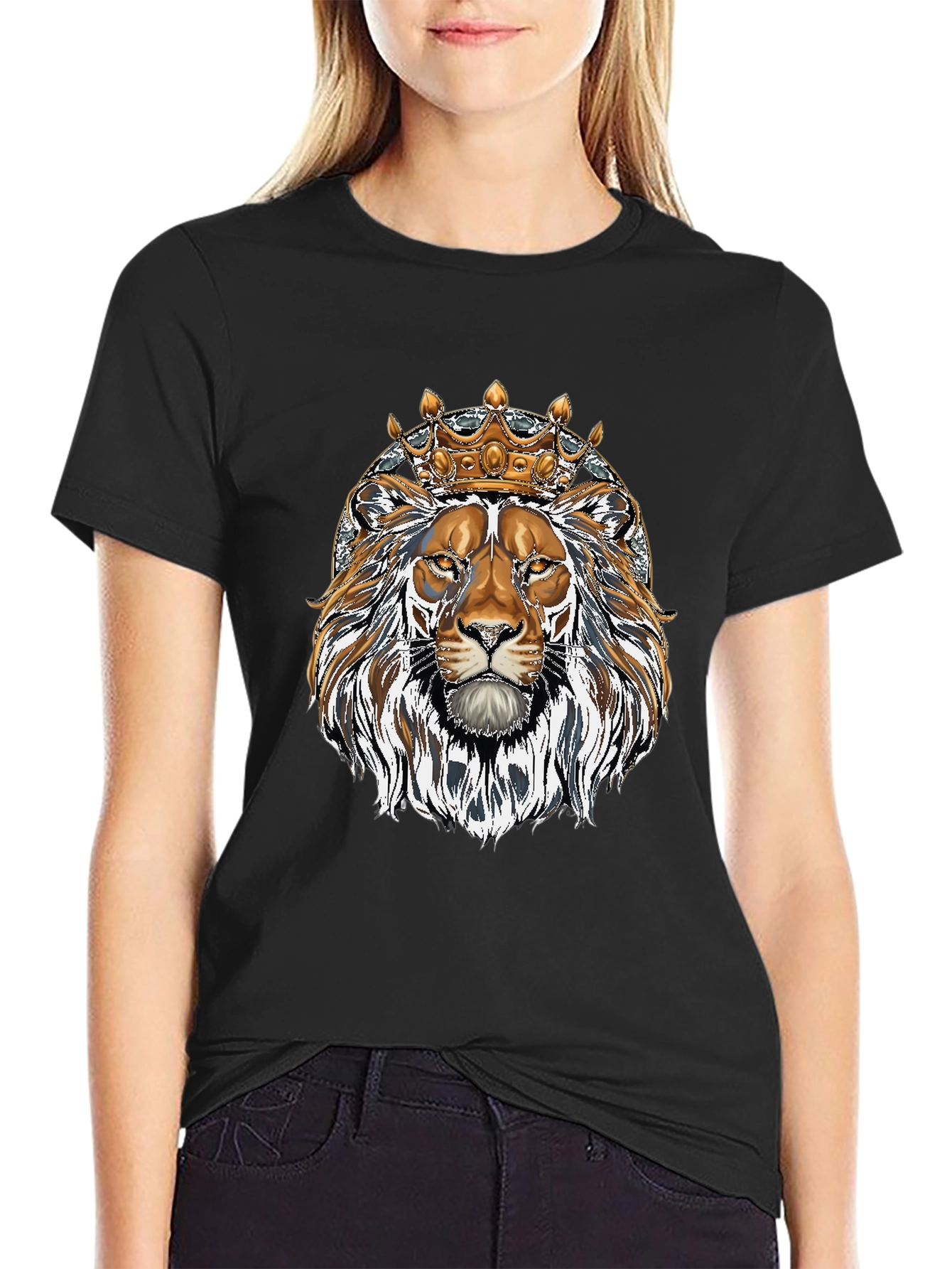 Black King Lion Graphic Tee - Black Cotton Blend view 2
