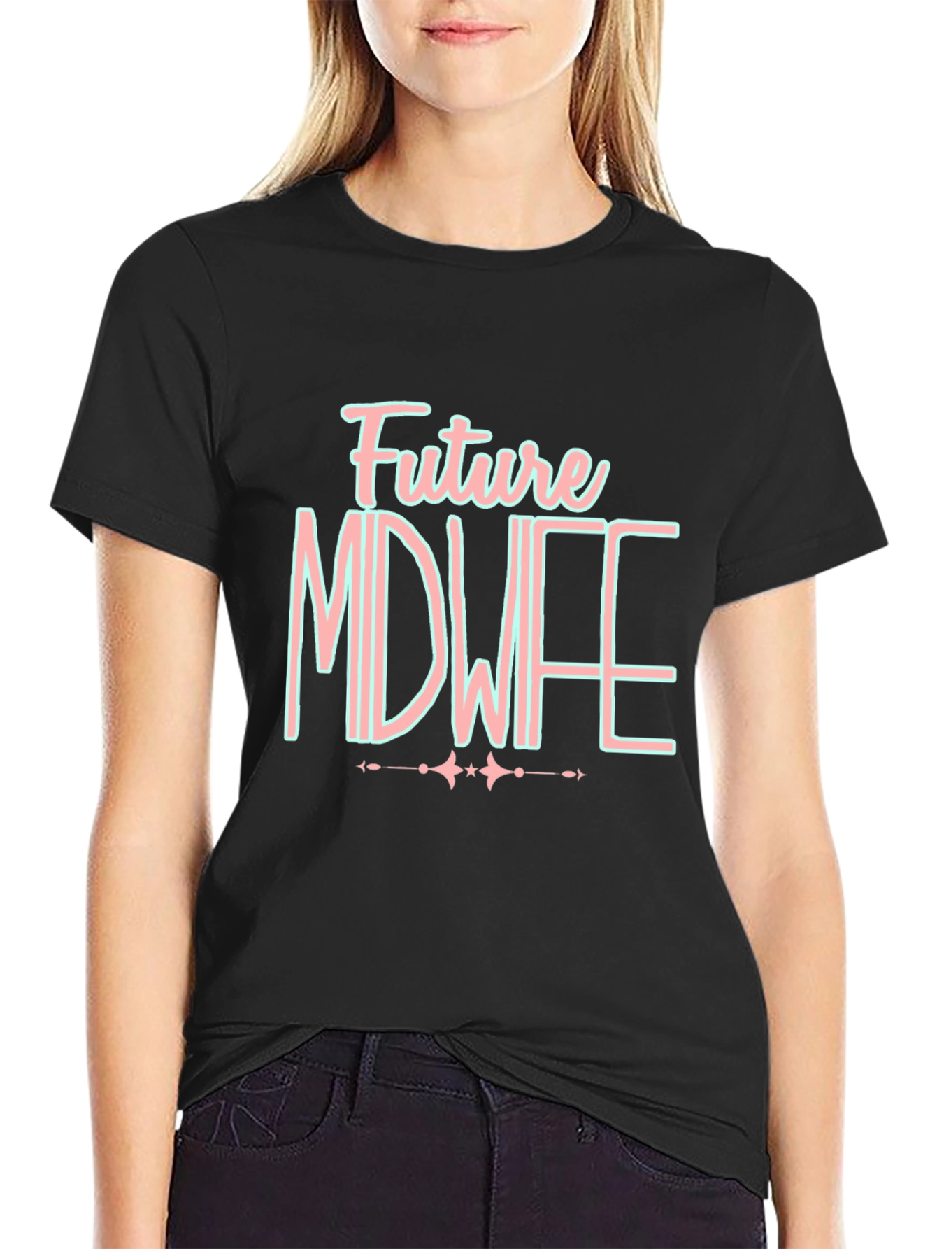 Black Future Midwife T-Shirt - Black Cotton Tee view 2