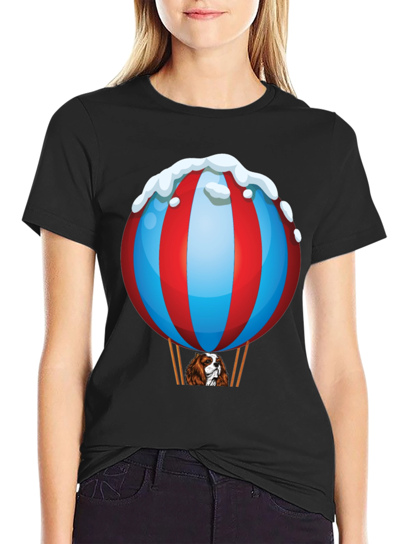 Black Dog in Hot Air Balloon T-Shirt view 2