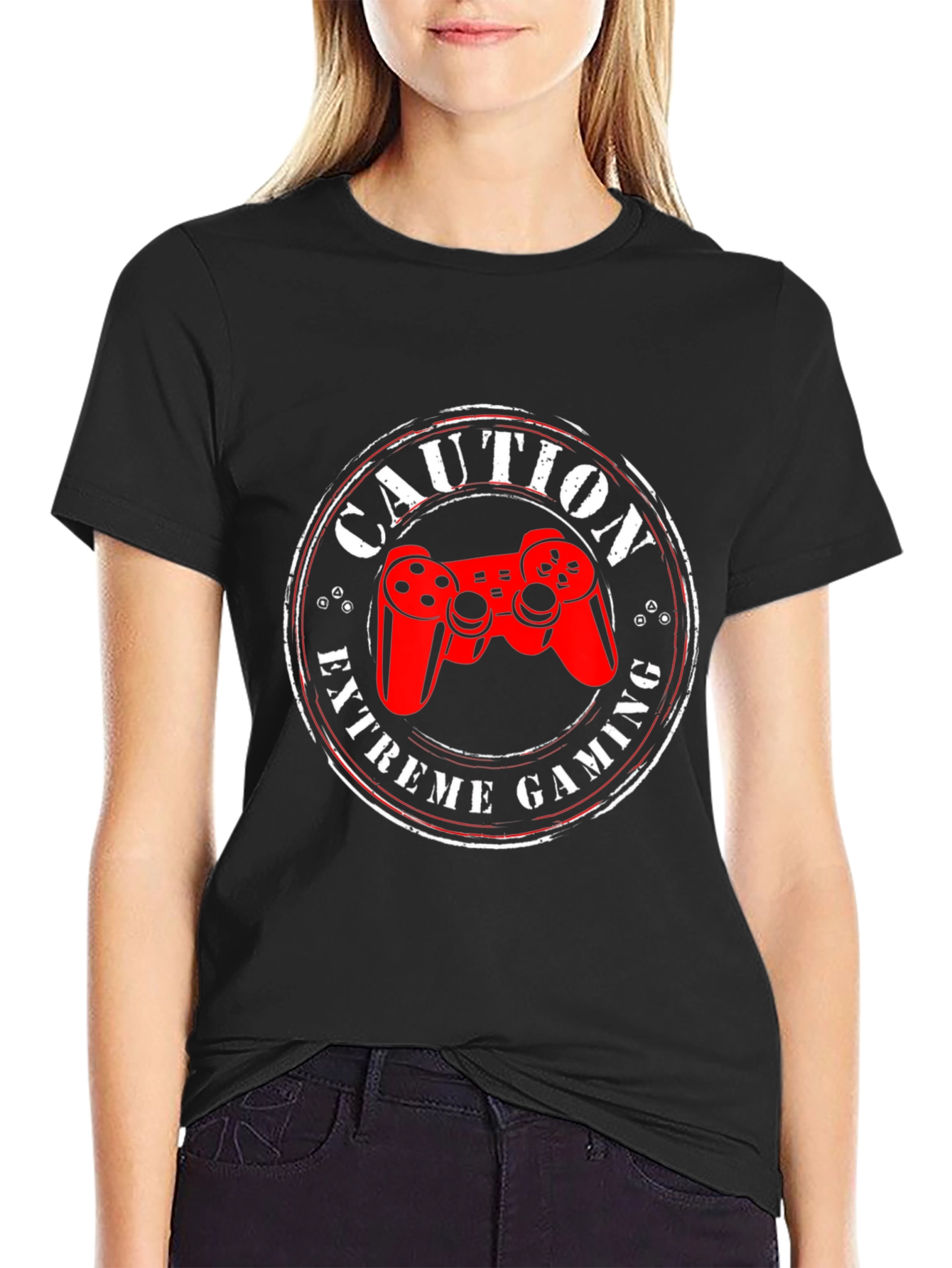 Black Caution Extreme Gaming T-Shirt - Gamer Style view 2