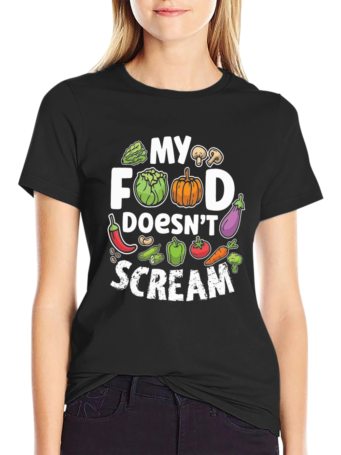 Black Vegan "My Food Doesn't Scream" Graphic Tee view 2