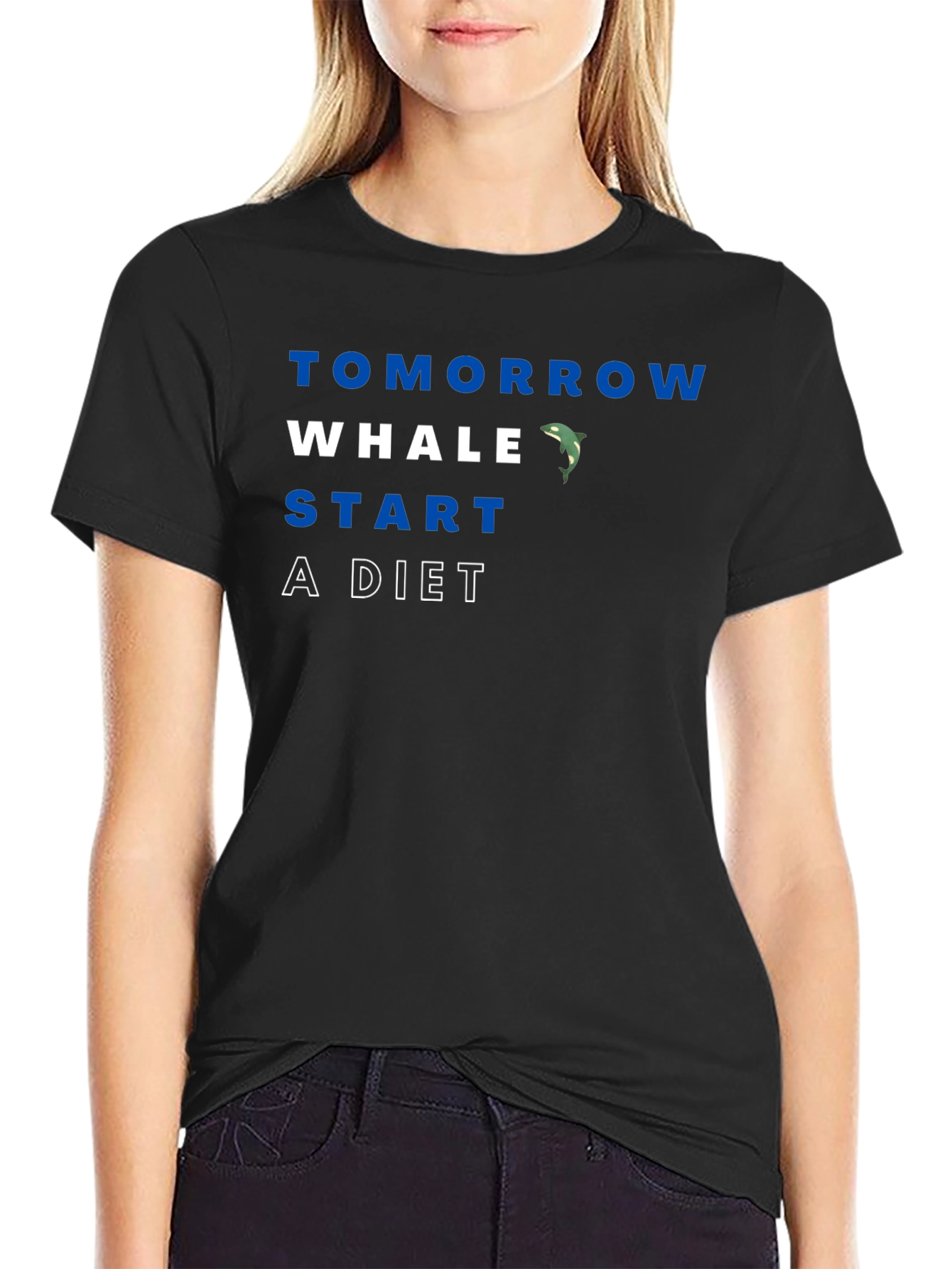 Black Tomorrow Whale Start A Diet Funny Men's Black T-Shirt view 2