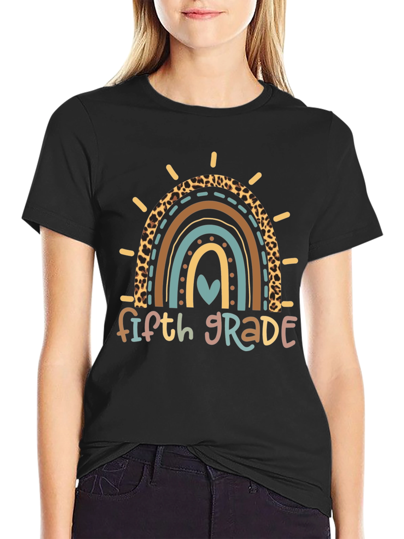 Black Fifth Grade Rainbow Heart T-Shirt view 2