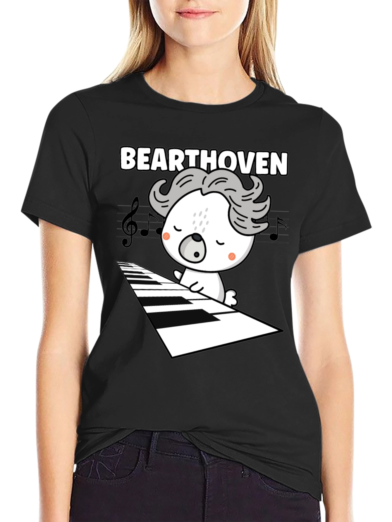 Black Bearthoven Music Lover Graphic Tee view 2