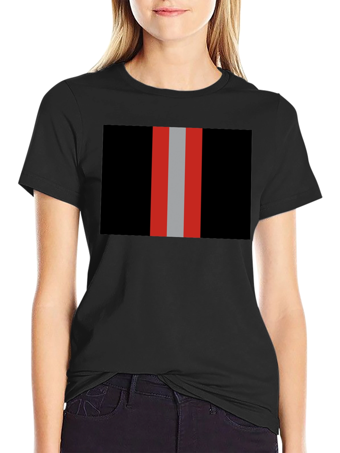 Black Striped Graphic Tee - Black with Bold Stripes view 2