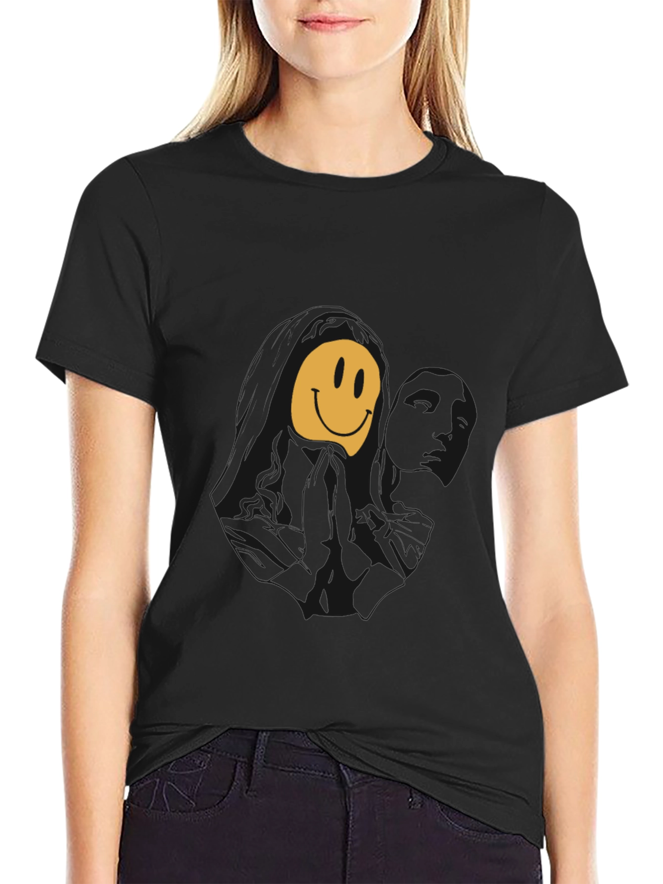 Black Melting Smiley Face Graphic Tee - Black view 2