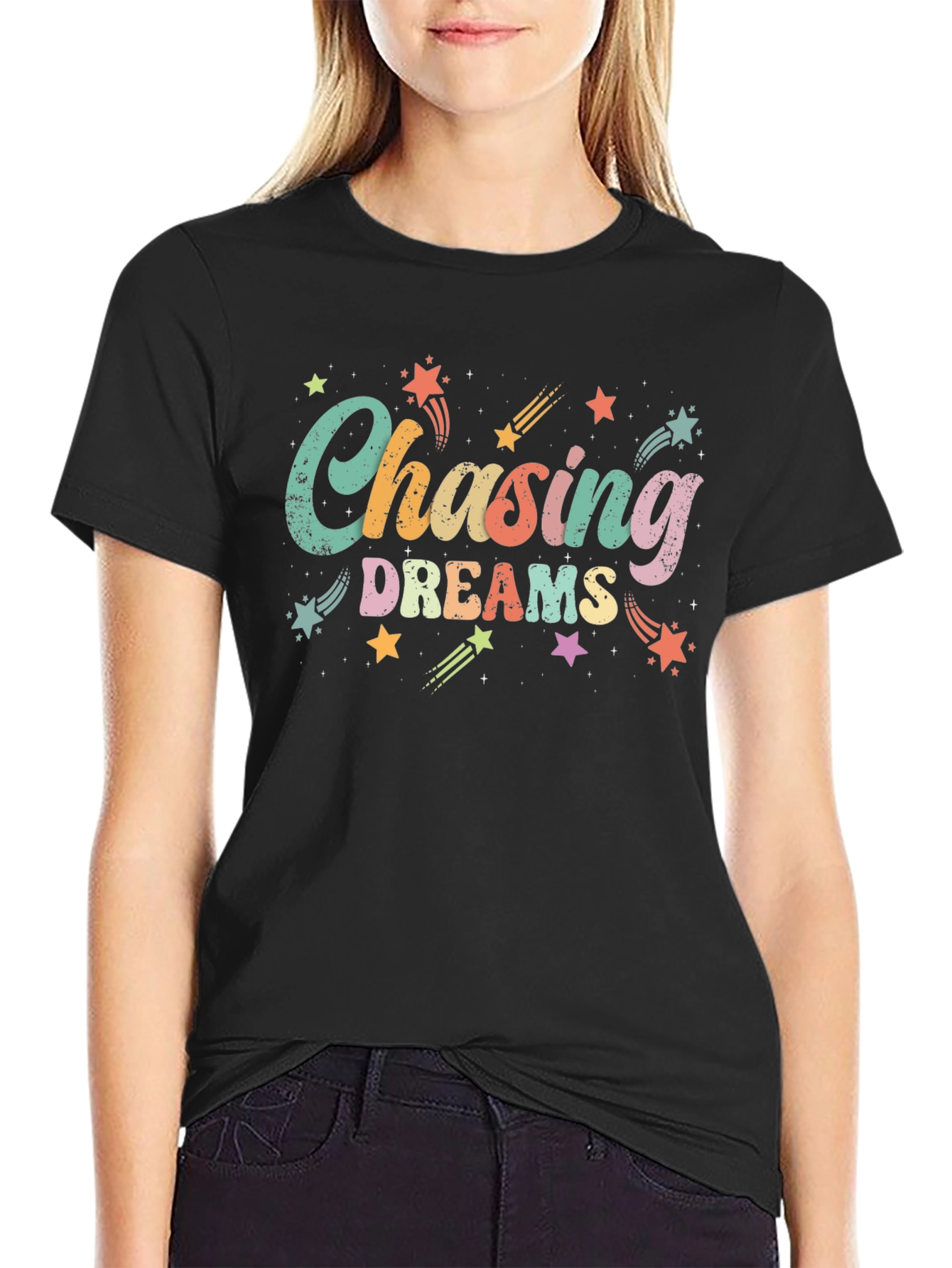 Black Chasing Dreams Graphic Tee - Black Cotton T-Shirt view 2