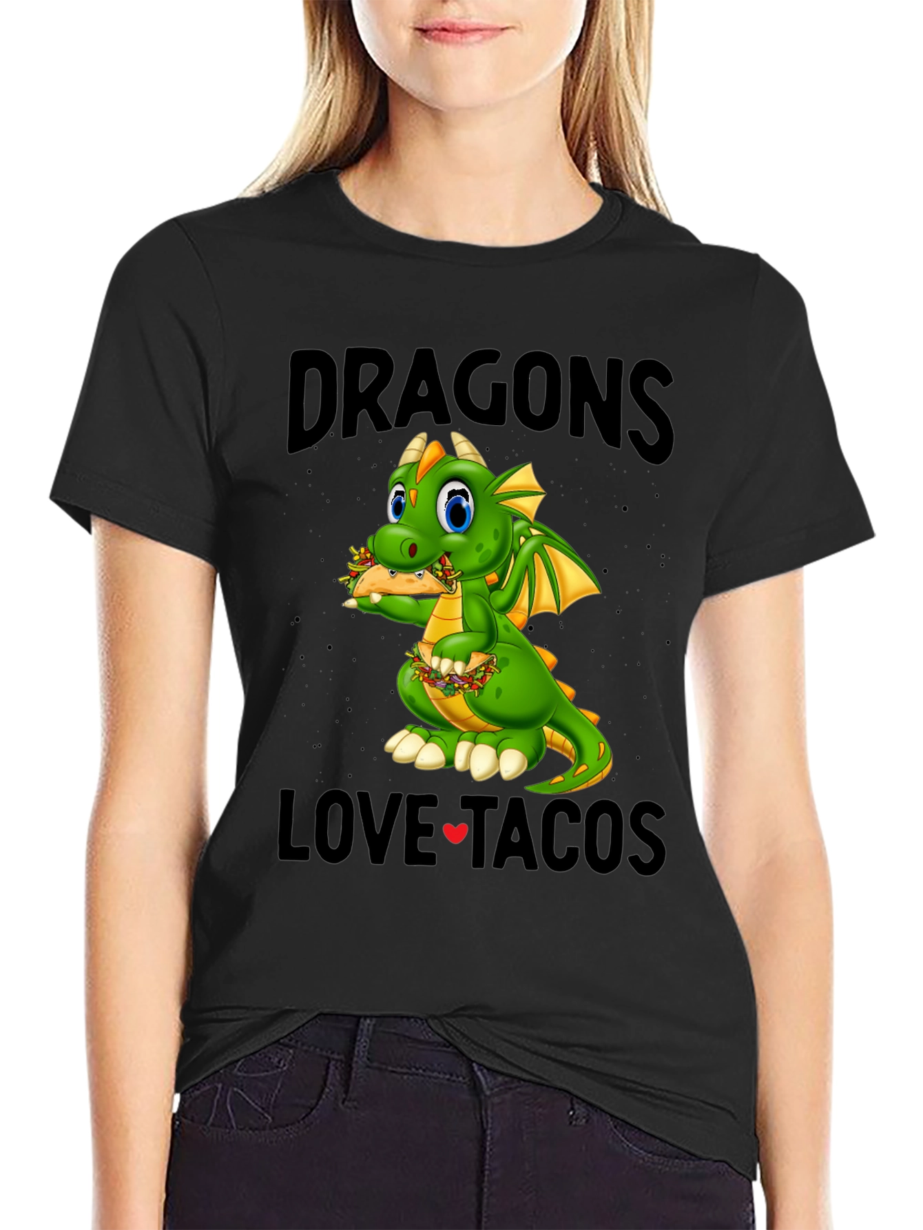 Black Dragons Love Tacos Black T-Shirt view 2