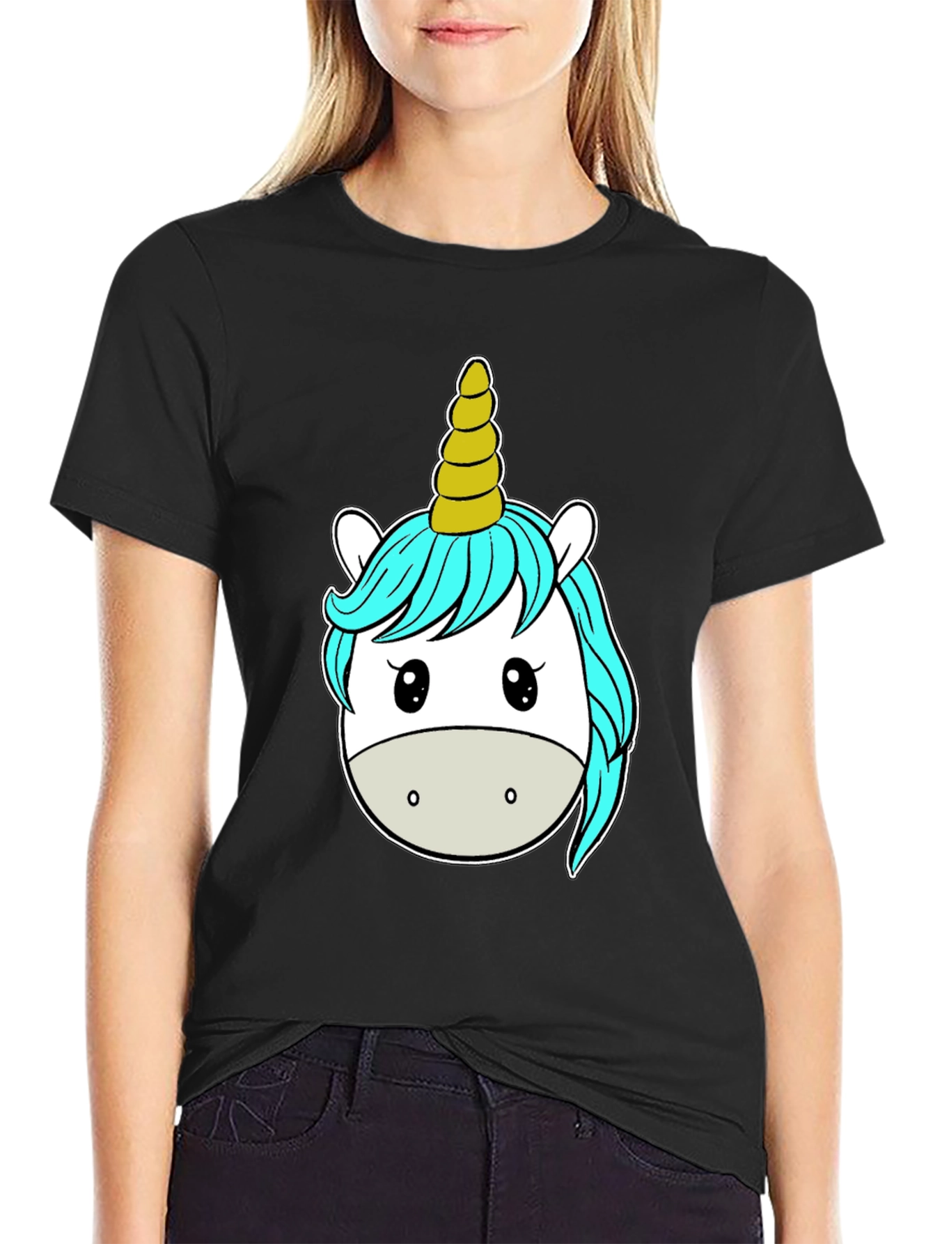 Black Unicorn Graphic Tee - Black Cotton T-Shirt view 2
