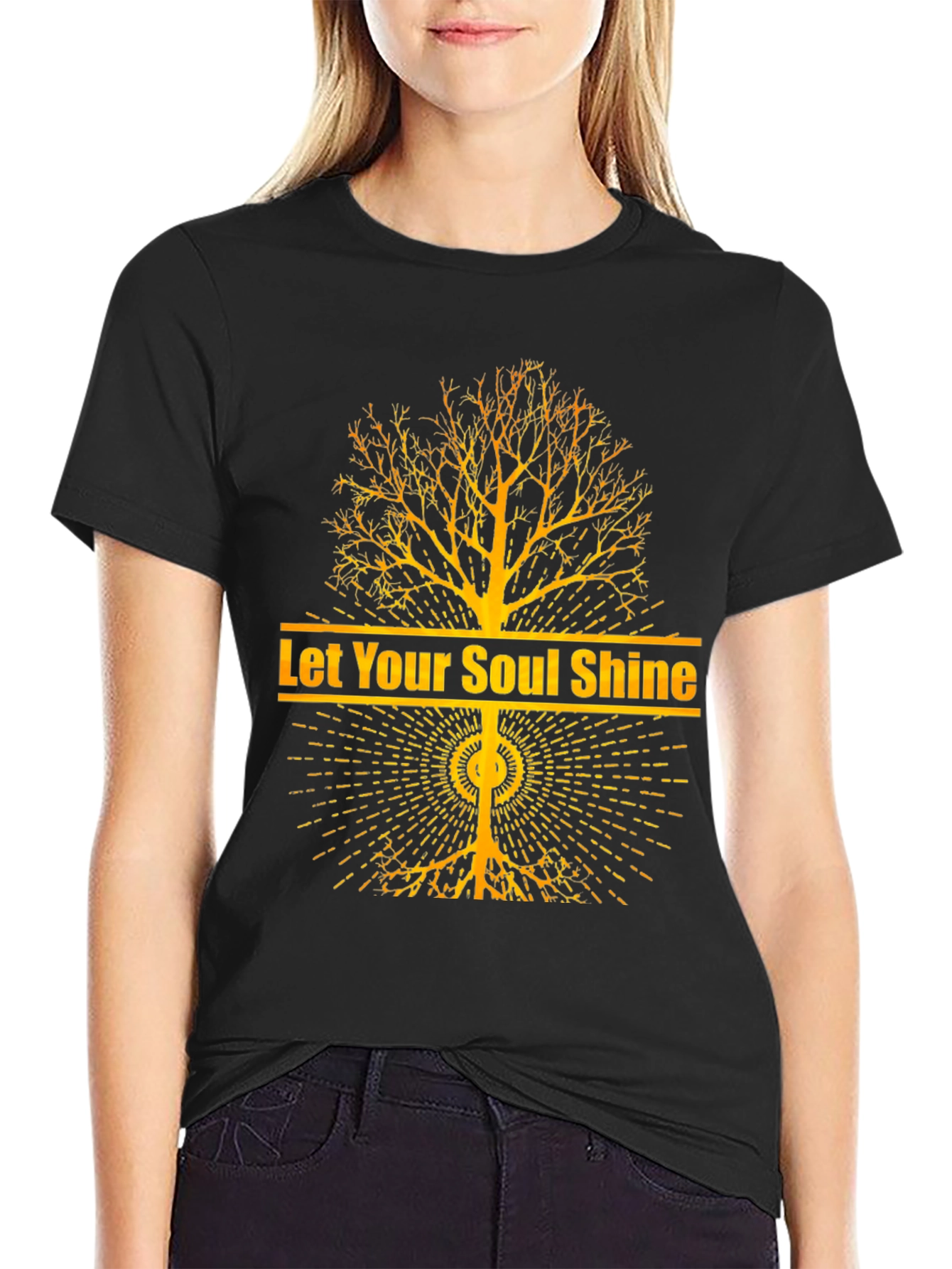 Let Your Soul Shine Graphic Tee - Black Cotton T-Shirt - 2