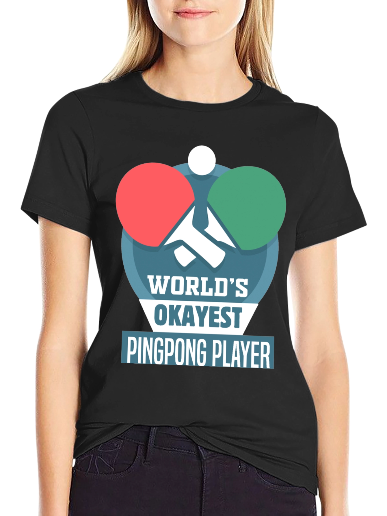 Black World's Okayest Ping Pong Player T-Shirt view 2