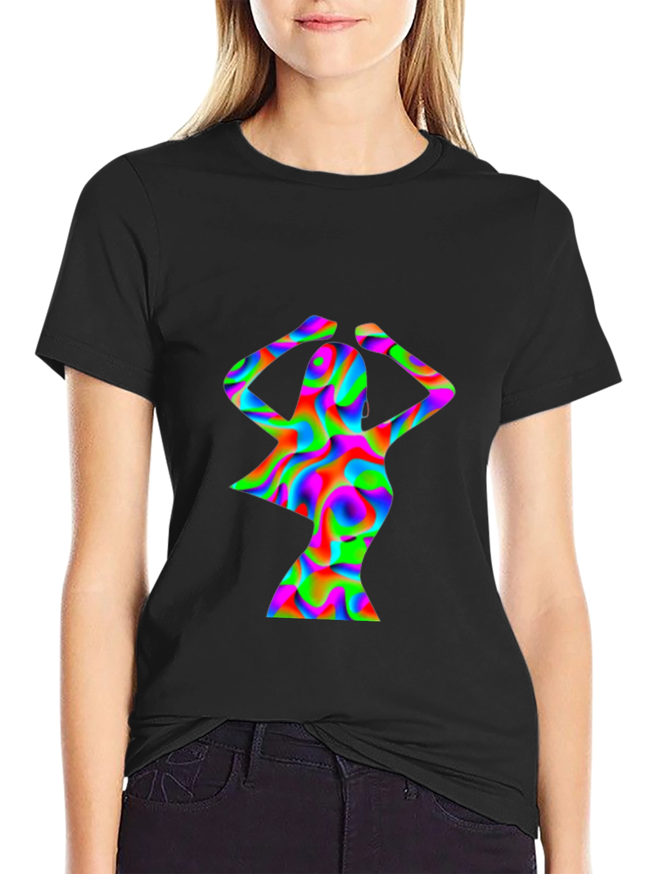 Black Psychedelic Woman Graphic T-Shirt view 2