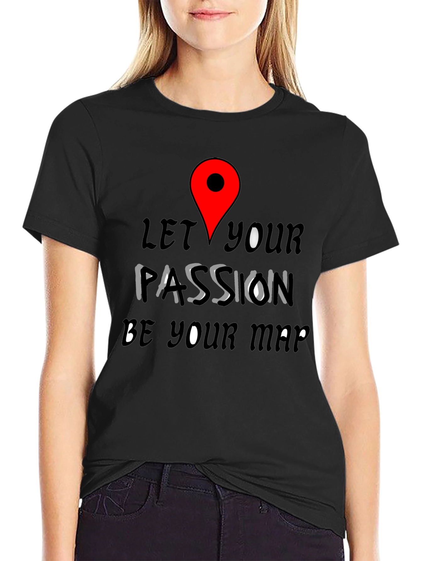 Black Passion Map Tee - Motivational Graphic T-Shirt view 2