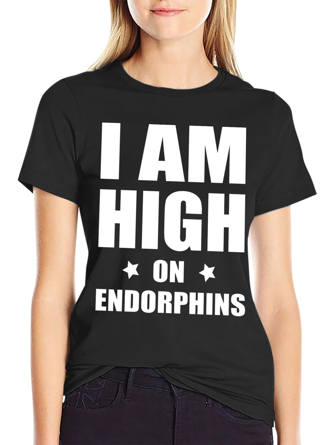 Black I am High on Endorphins Black T-Shirt view 2