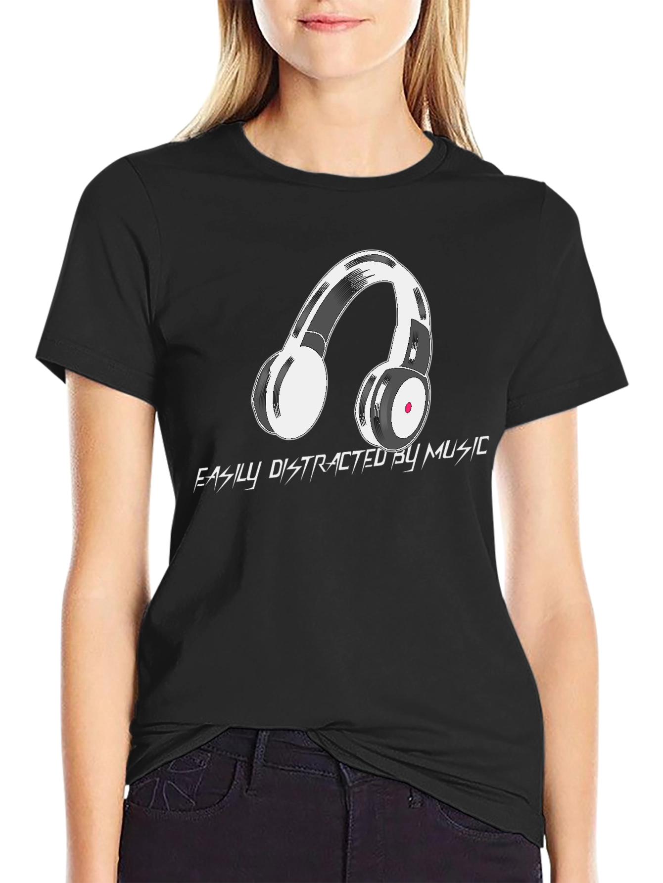 Black Easily Distracted by Music Graphic Tee view 2