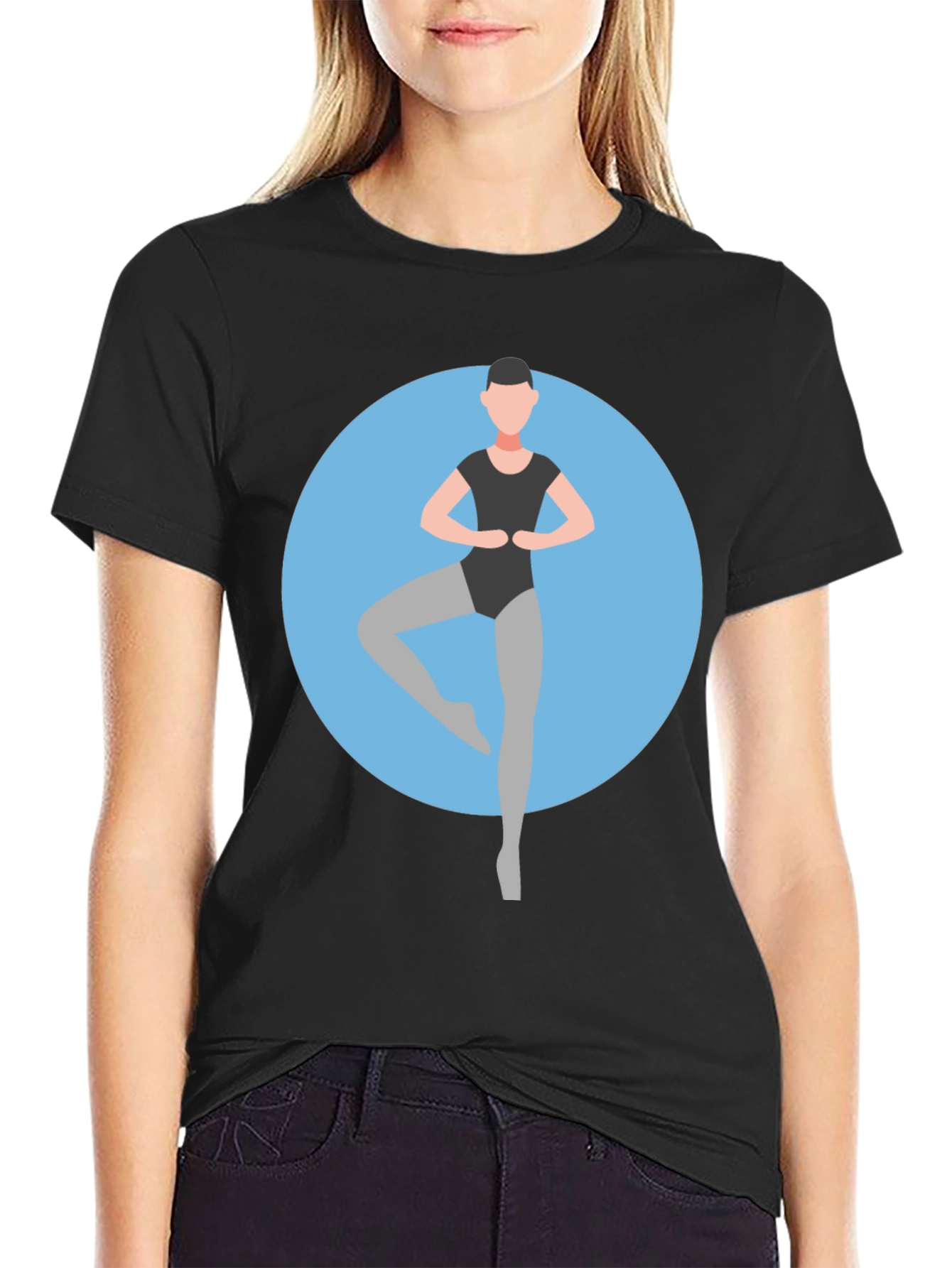 Black Ballerina Graphic Tee - Black Cotton T-Shirt view 2