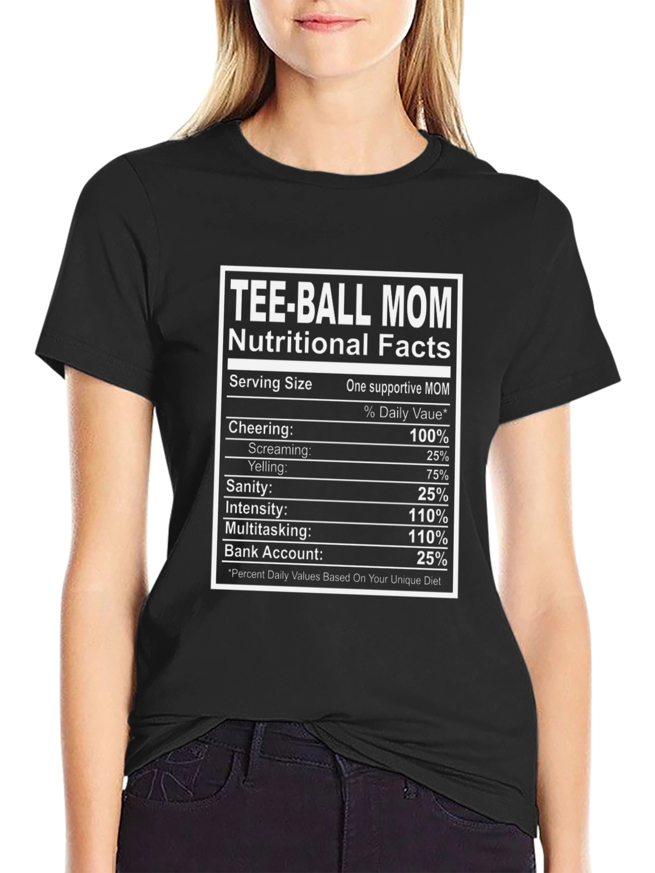 Black Tee-Ball Mom Nutritional Facts Graphic Tee view 2