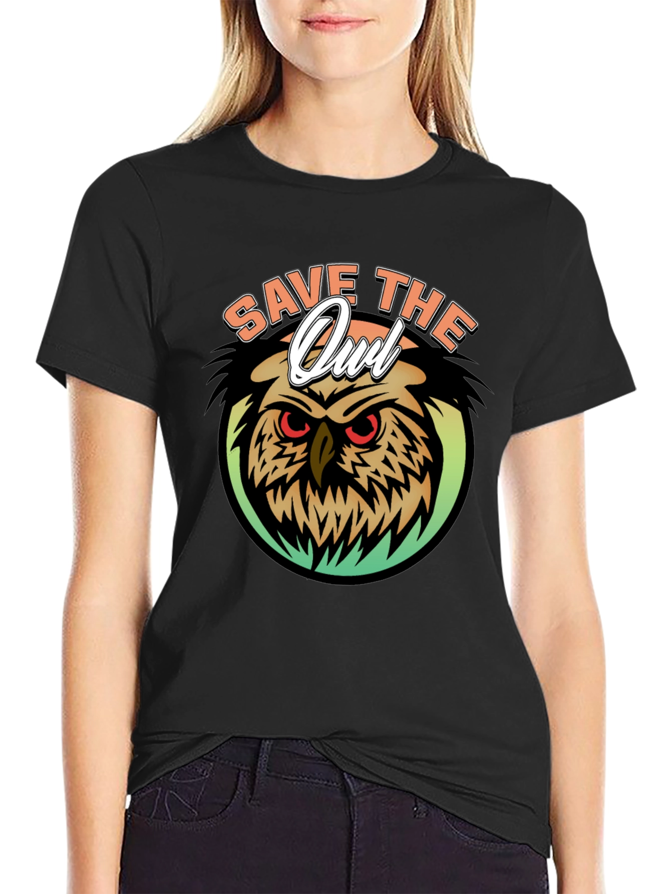 Black Save the Owl Graphic T-Shirt view 2