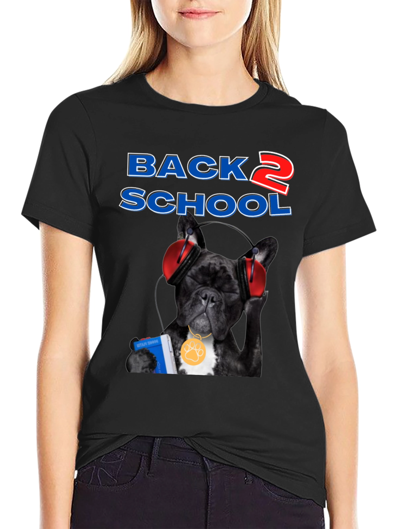 Black Back to School Bulldog T-Shirt view 2