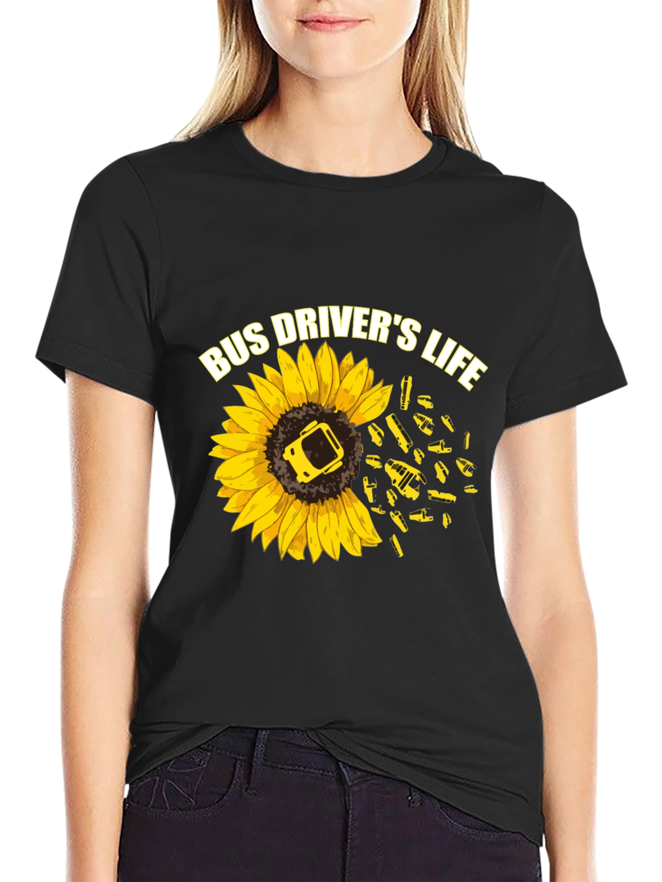 Black Bus Driver's Life Sunflower Graphic T-Shirt view 2