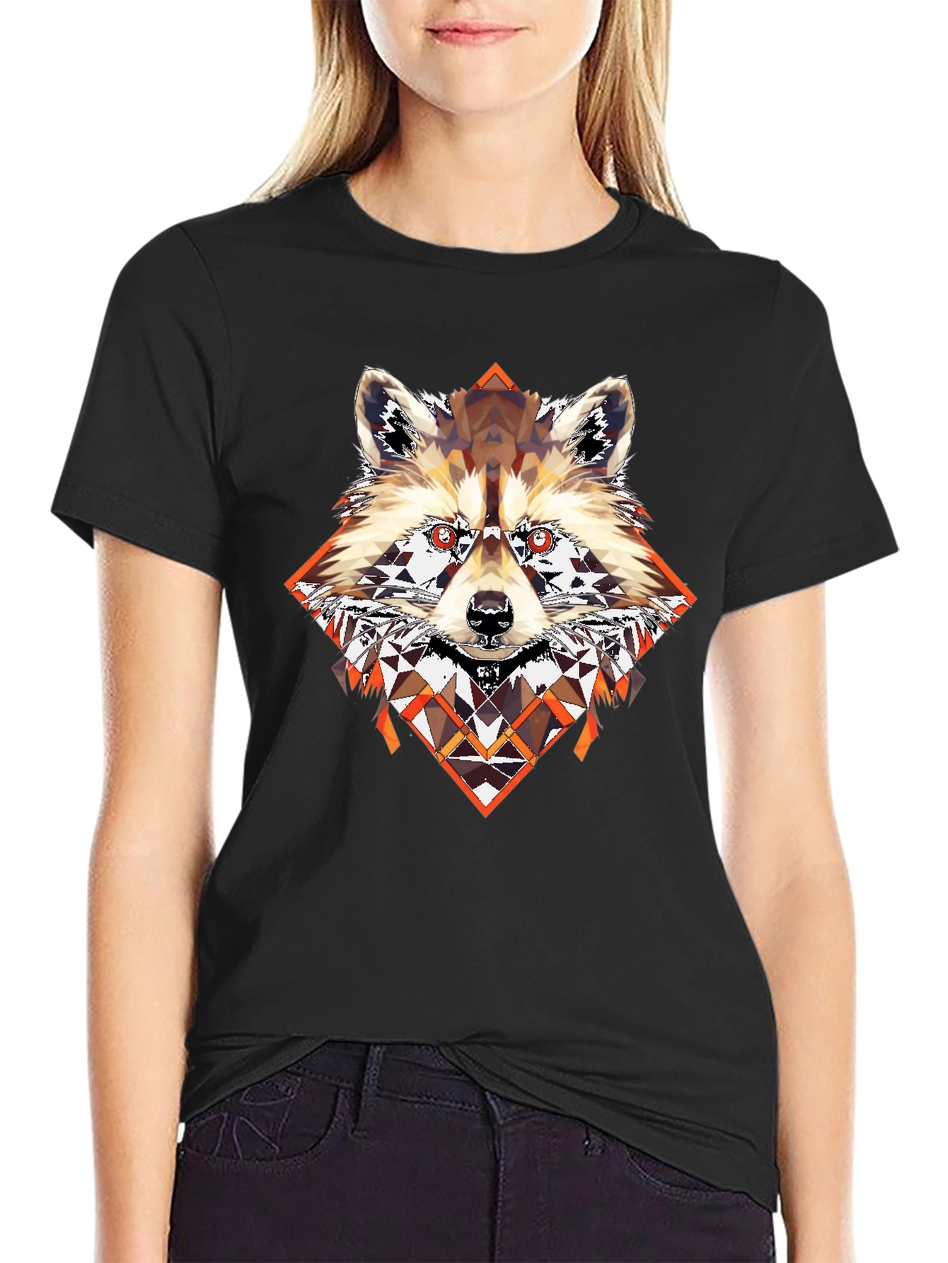 Black Geometric Raccoon Graphic Tee - Cool, Unique Design view 2