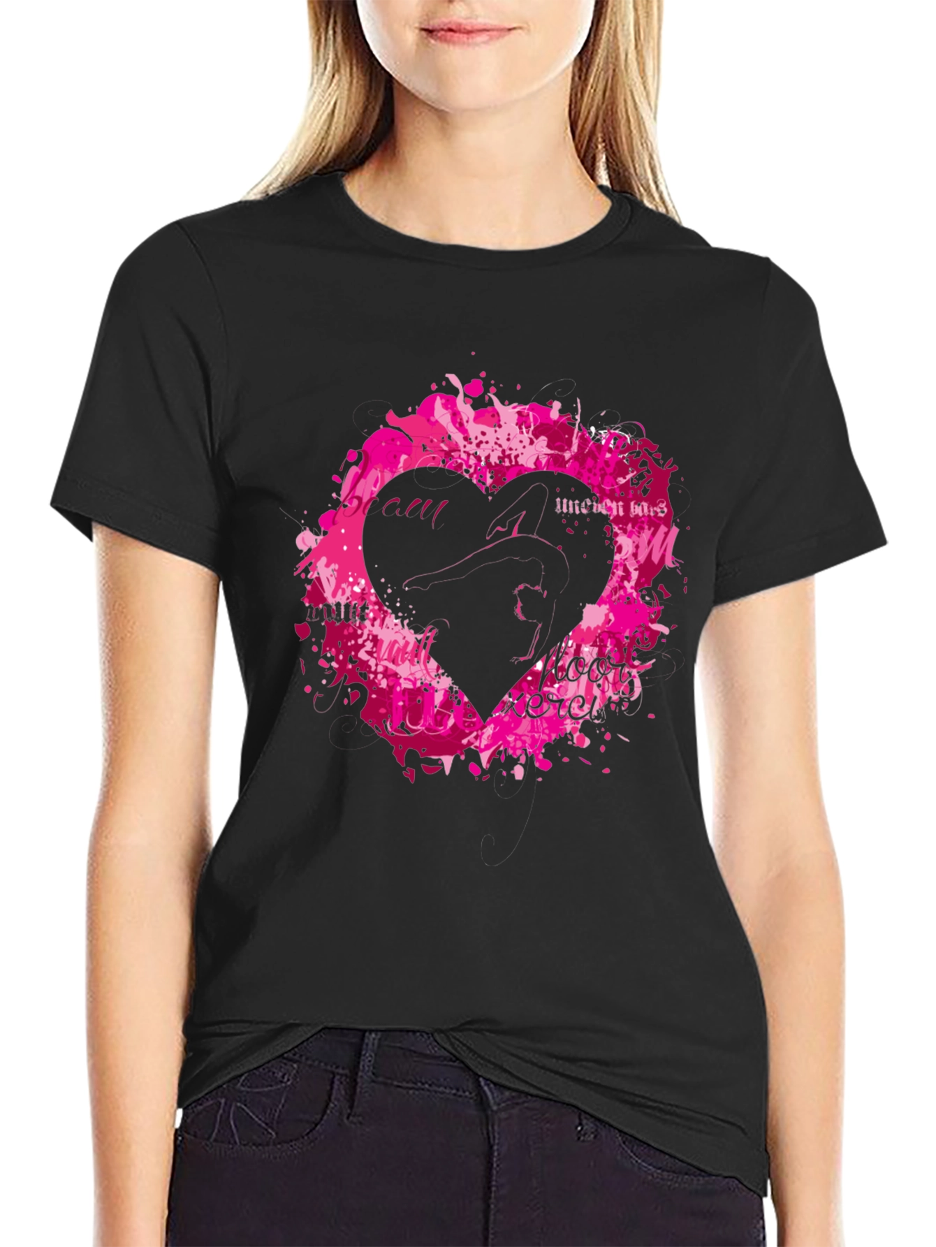Black Black T-Shirt with Heart Graphic view 2