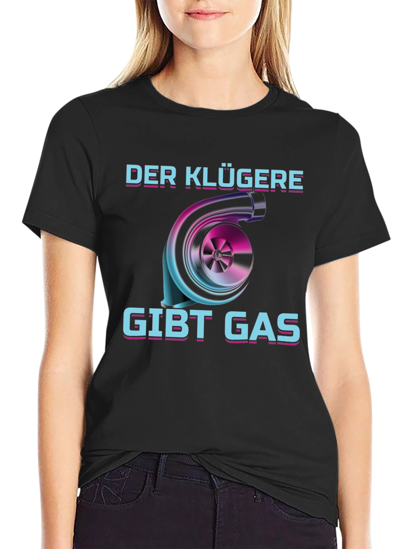 Black Der Klügere Gibt Gas T-Shirt Turbo Car Enthusiast view 2