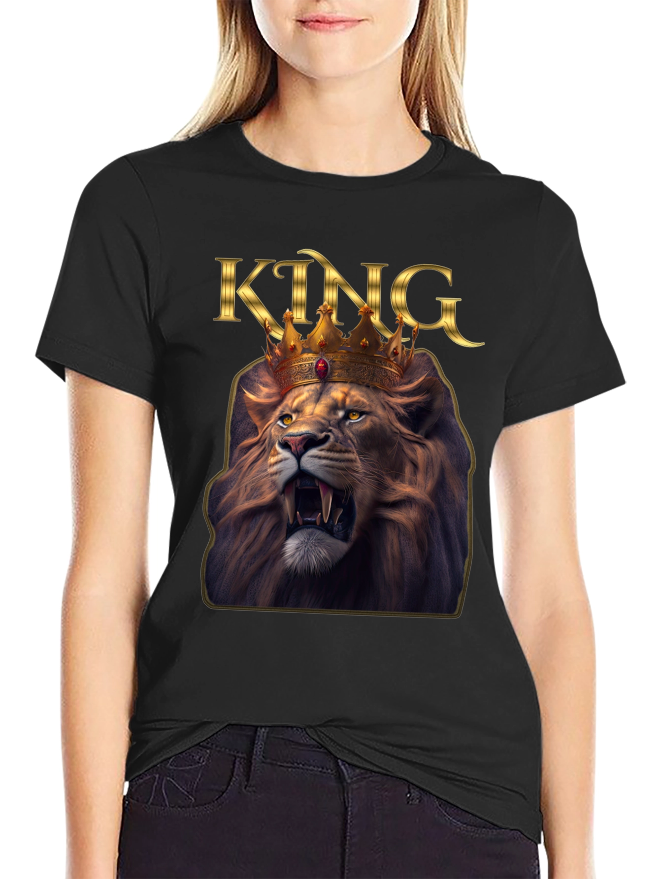 Black King Lion Graphic Tee - Black T-Shirt view 2