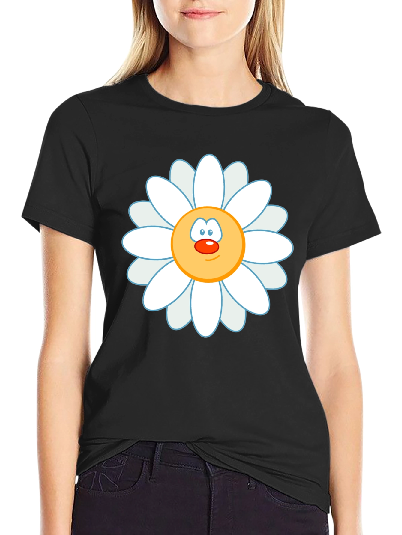 Black Daisy Face Graphic Black T-Shirt view 2