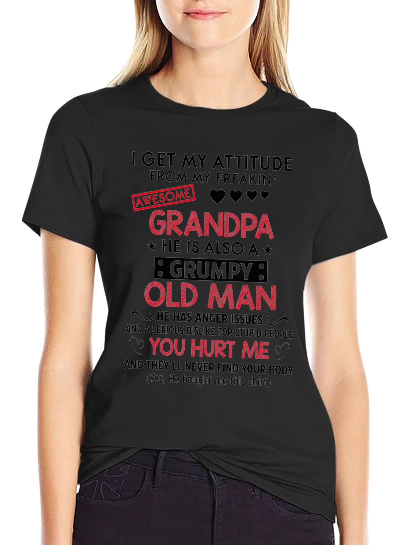 Black Awesome Grandpa Grumpy Old Man Graphic T-Shirt view 2