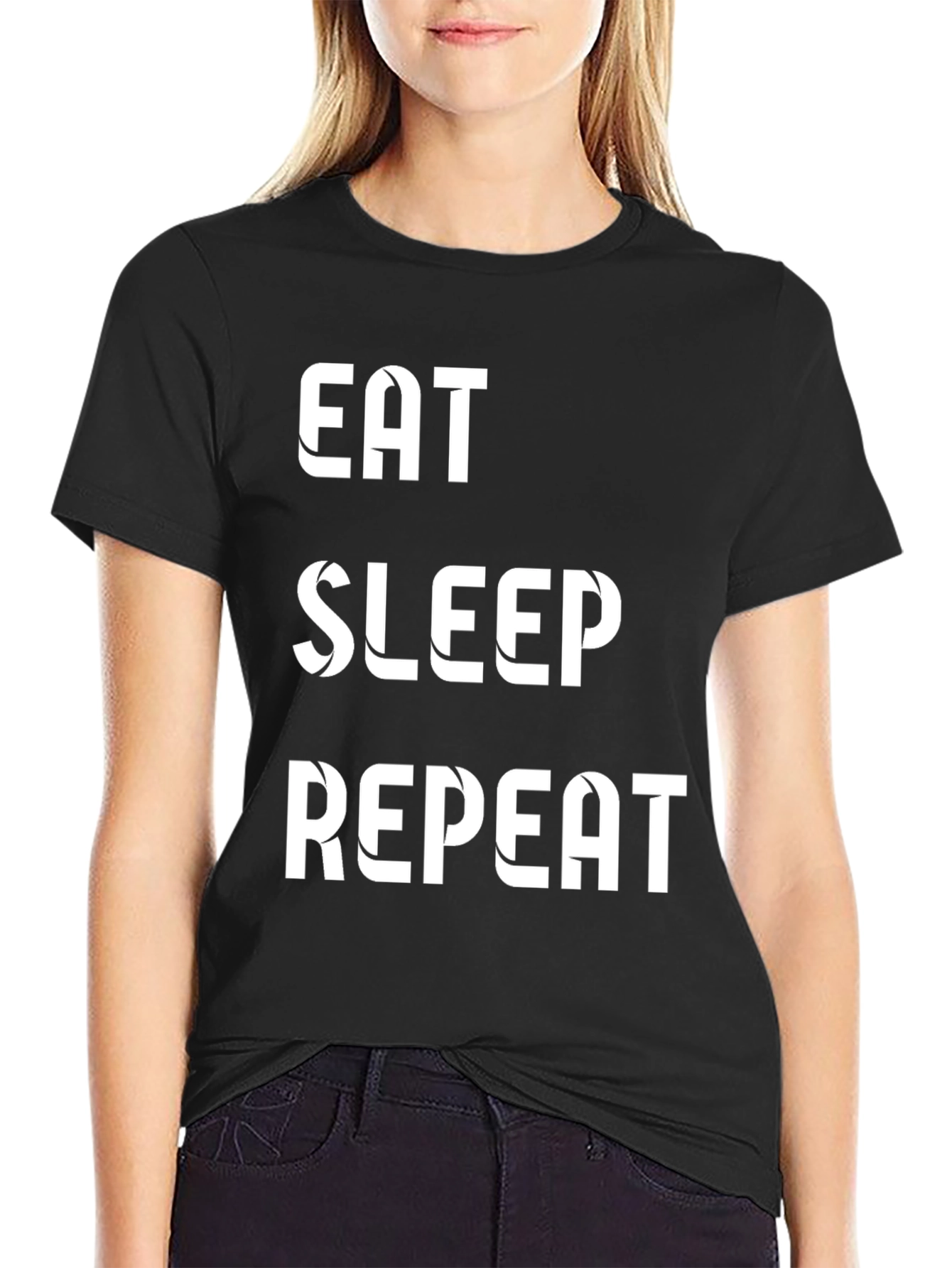 Black Eat Sleep Repeat Black T-Shirt view 2