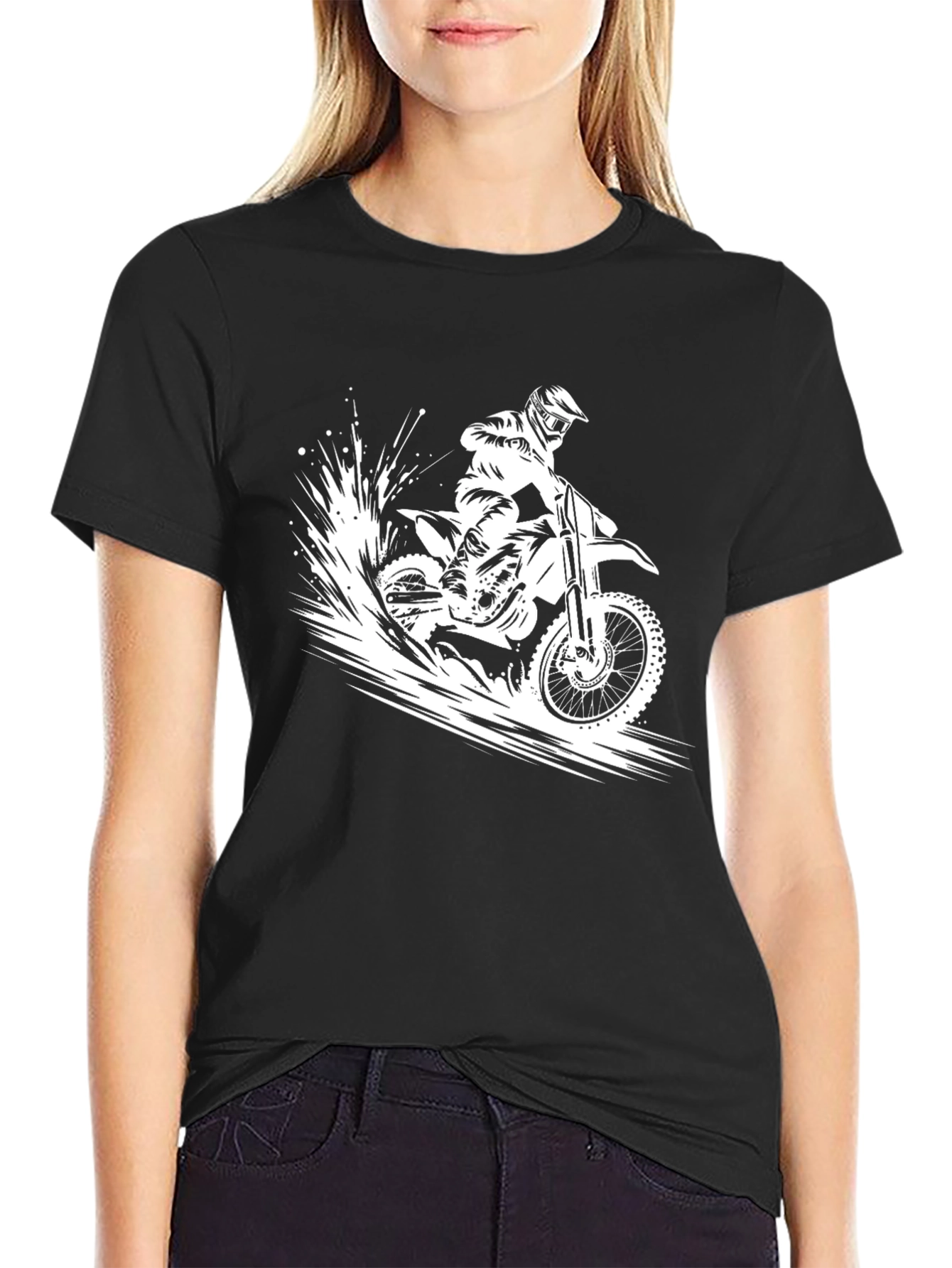 Black Dirt Bike Rider Graphic Tee - Black Cotton T-Shirt view 2