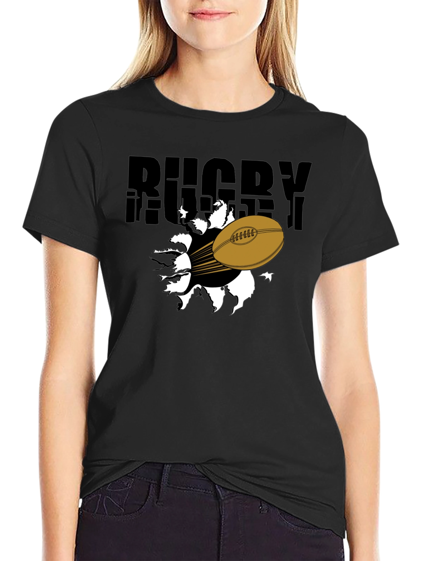 Black Rugby Ball Graphic T-Shirt - Black view 2