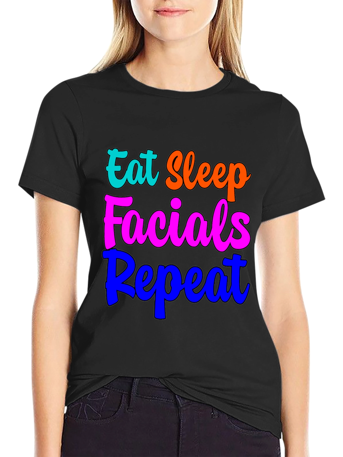 Black Eat Sleep Facials Repeat Graphic T-Shirt view 2