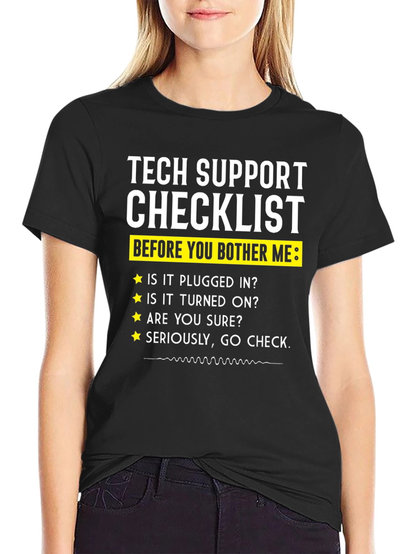 Black Tech Support Checklist Novelty T-Shirt view 2