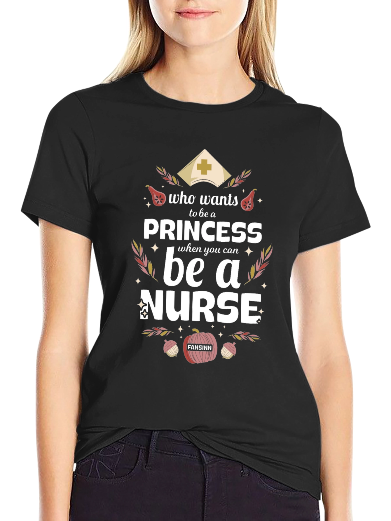 Black Princess Nurse Graphic Tee - Black Cotton T-Shirt view 2