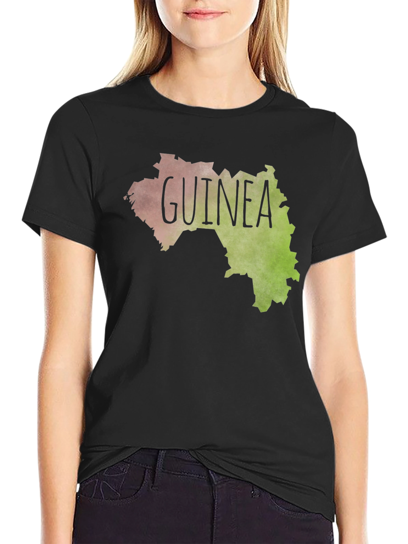 Black Guinea Map Graphic Tee - Black Unisex T-Shirt view 2