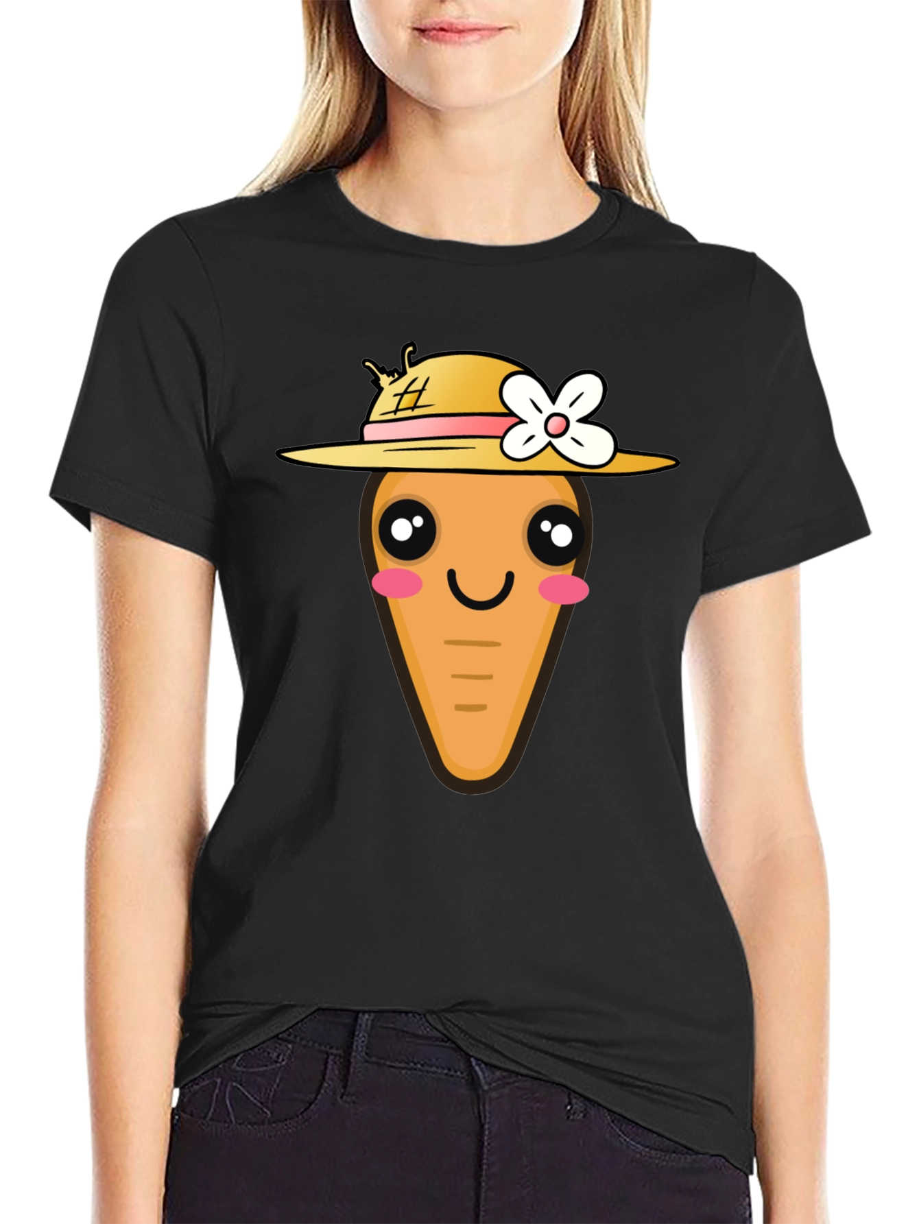 Black Cute Carrot T-Shirt - Funny Cartoon Tee view 2