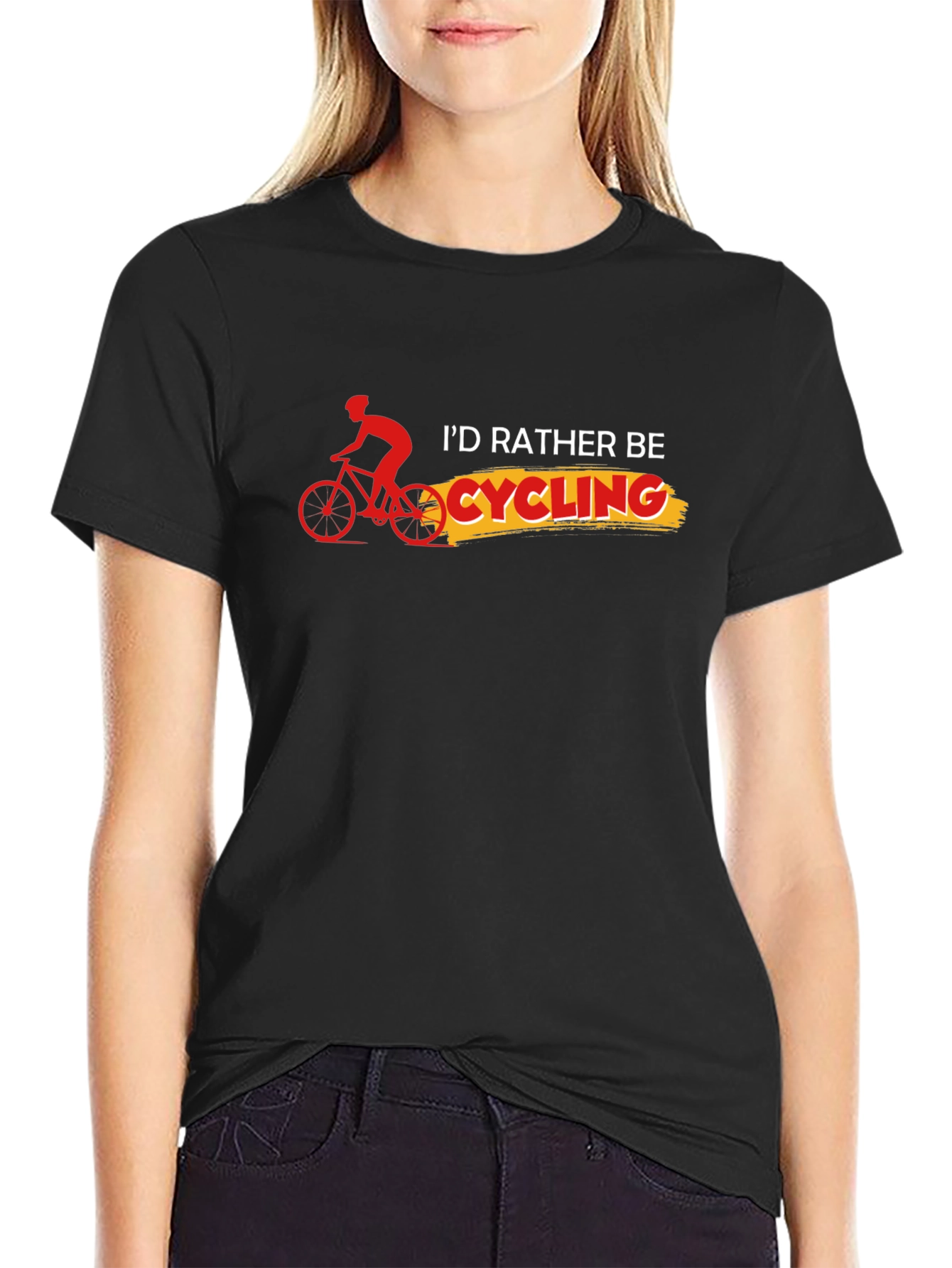 Black Cycling T-Shirt: I'd Rather Be Cycling view 2