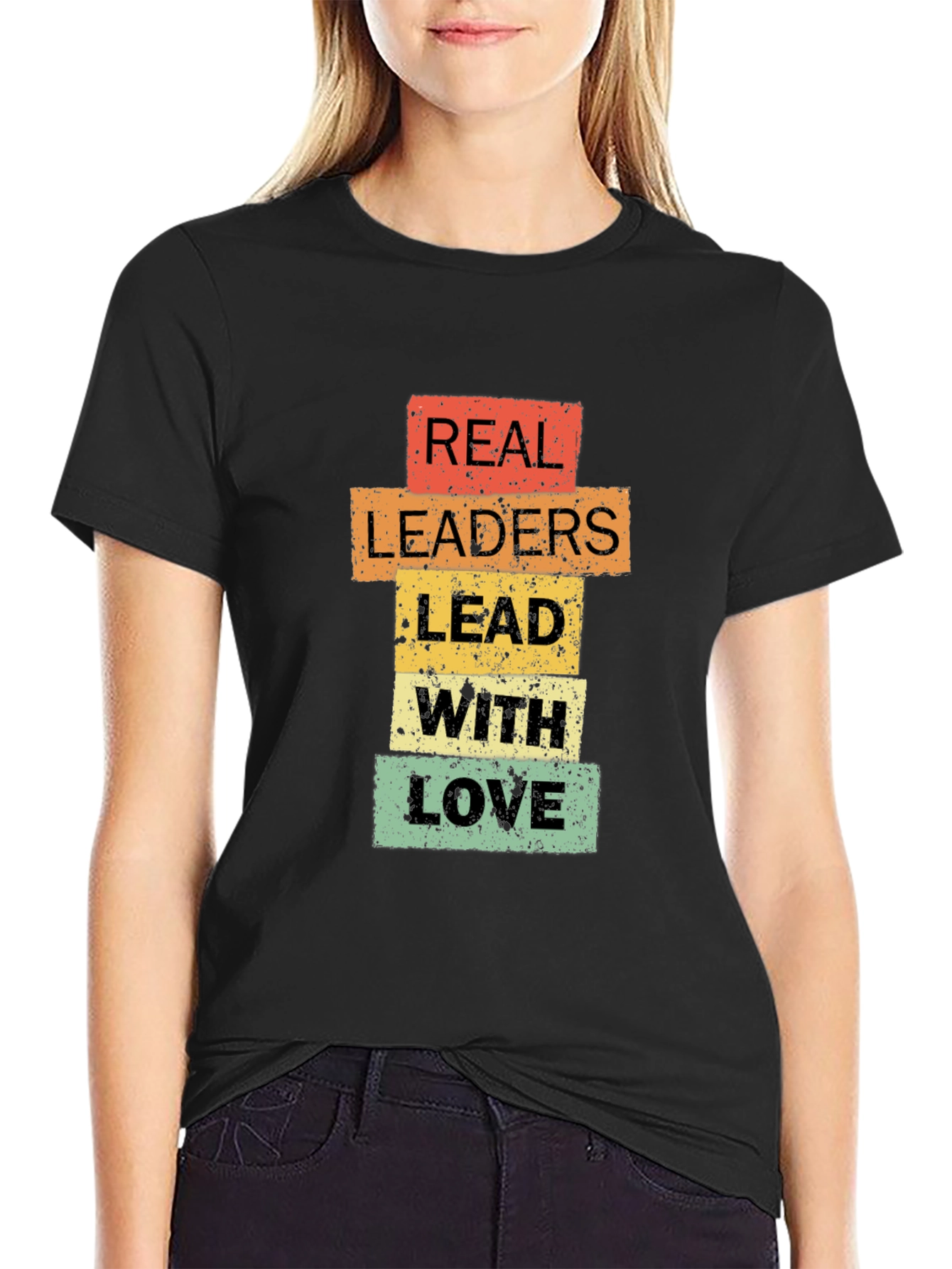 Black Real Leaders Lead With Love T-Shirt - Positive Message Tee view 2