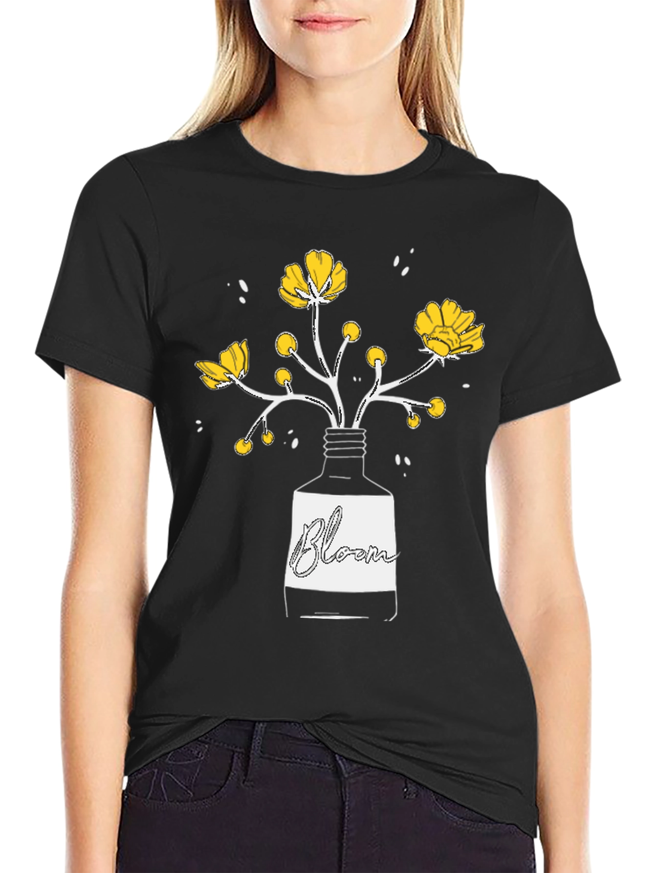 Black Bloom Graphic T-Shirt - Black Cotton Tee view 2