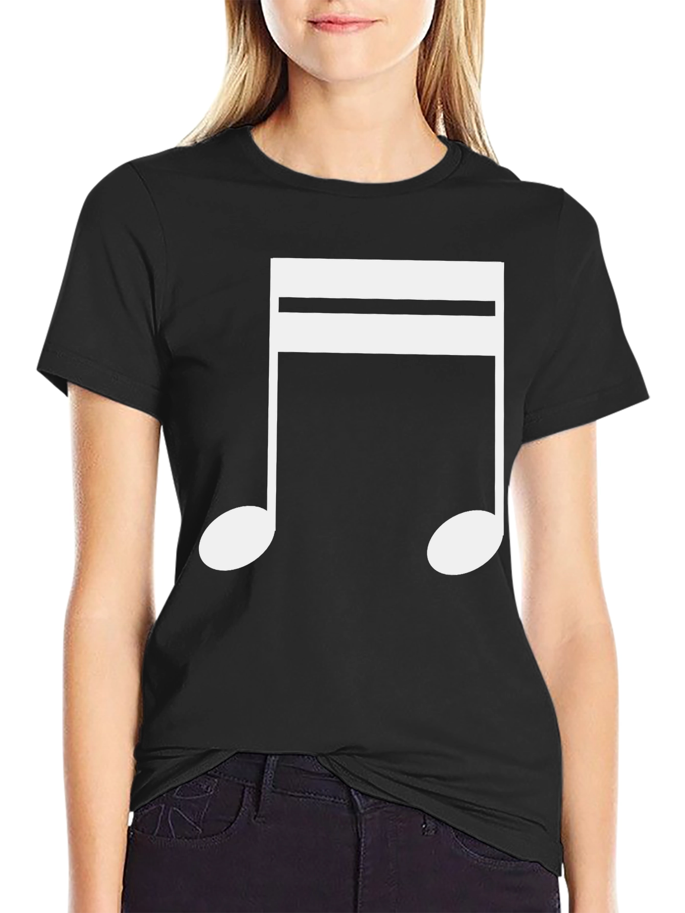 Black Music Note Graphic Tee - Black Cotton T-Shirt view 2