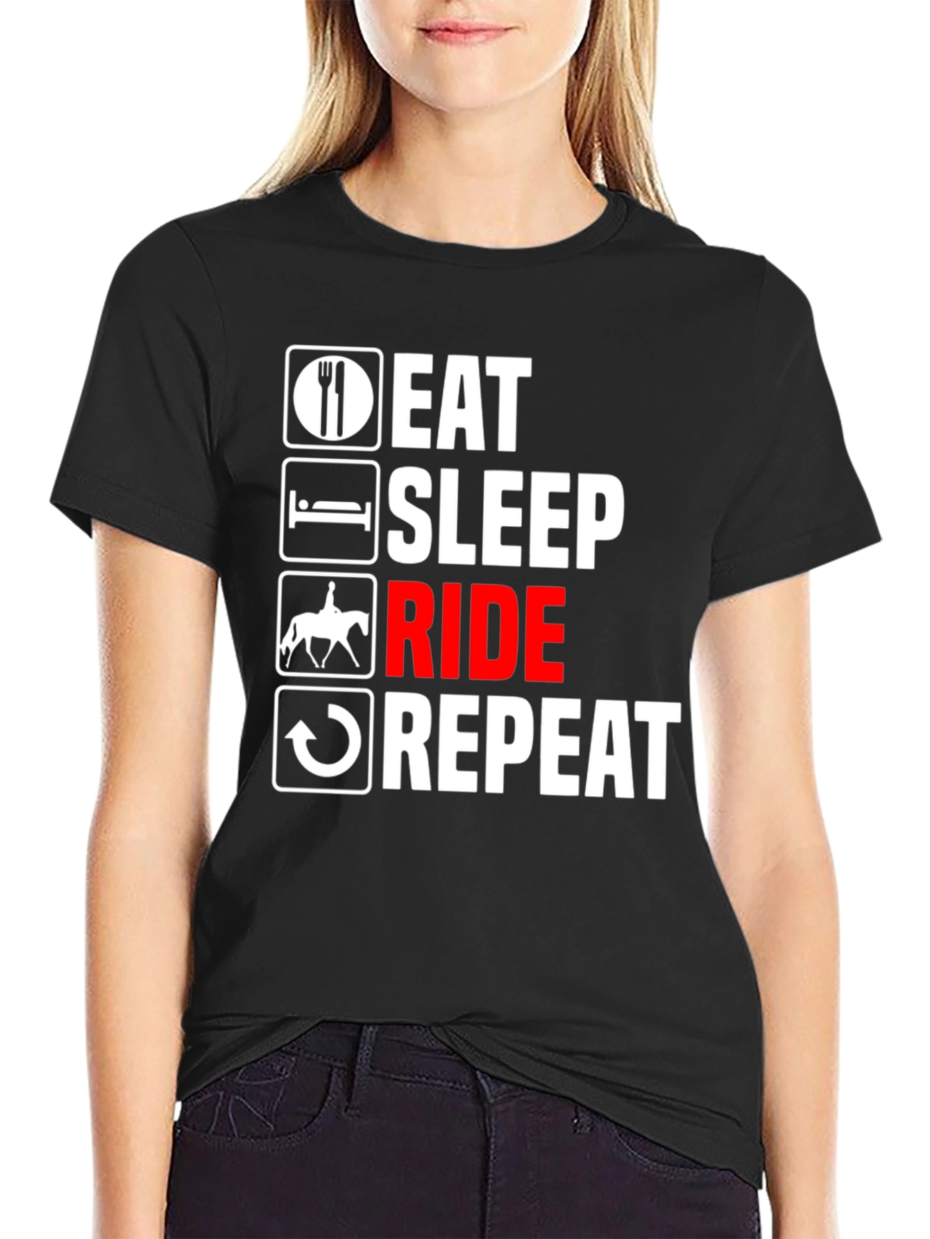 Black Eat Sleep Ride Repeat T-Shirt - Equestrian Life Tee view 2
